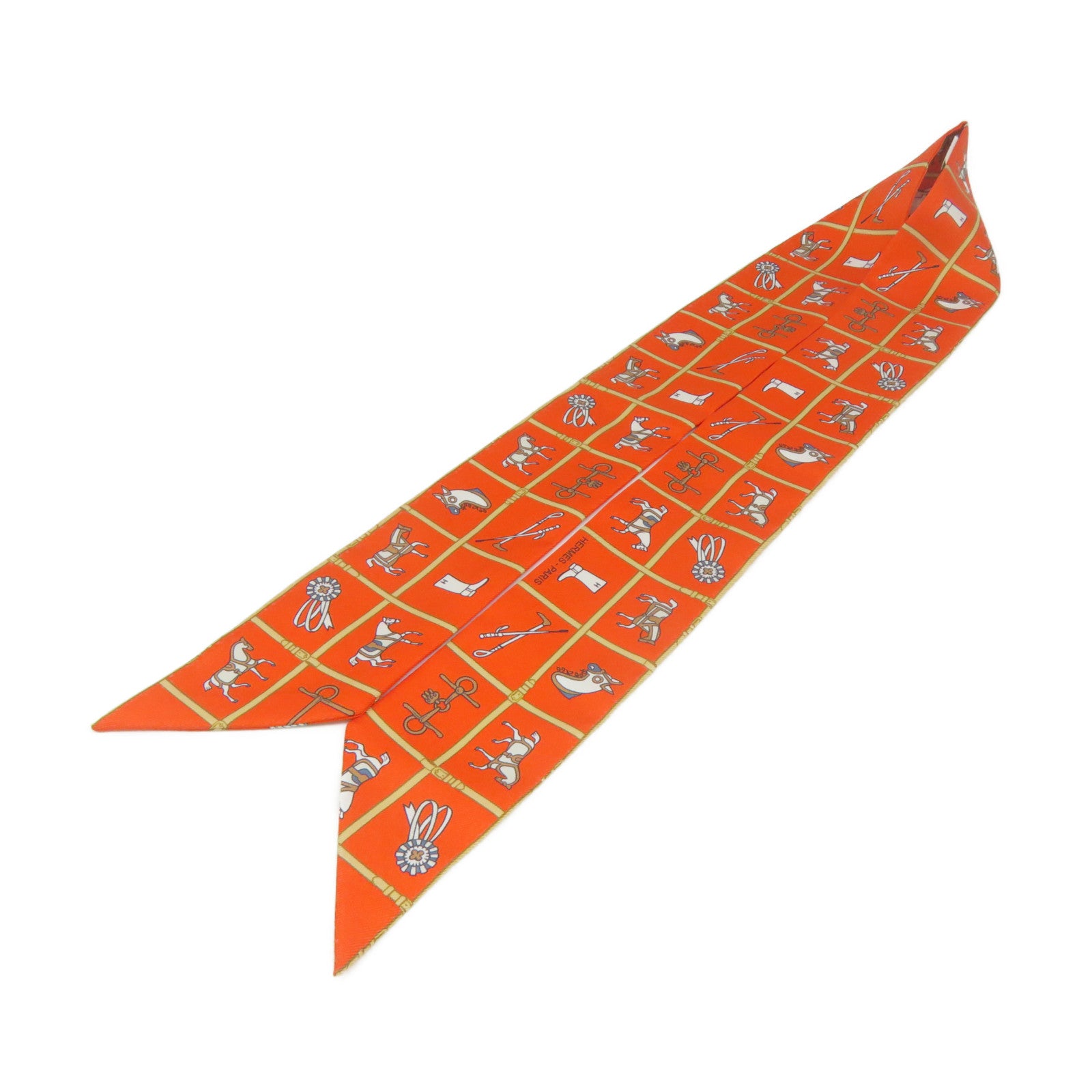 HERMES 絲質Twilly Scarf絲巾橙色/彩色