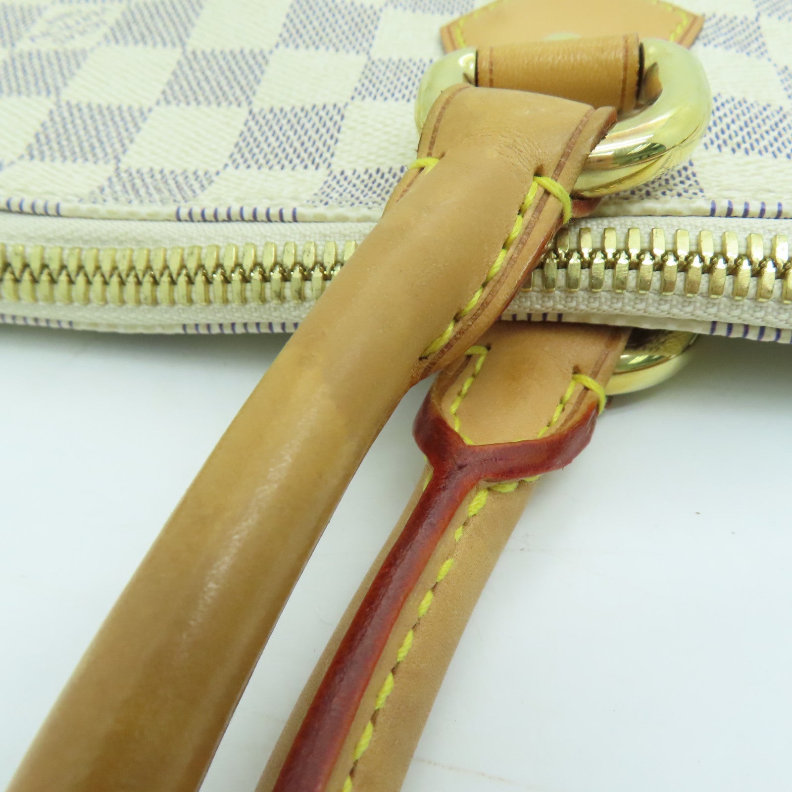 LOUIS VUITTON Damier Azur Saleya MM金扣手挽袋米色