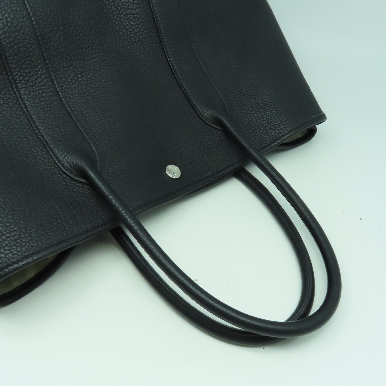HERMES Negonda皮革Garden Party PM銀扣手挽袋Noir黑色