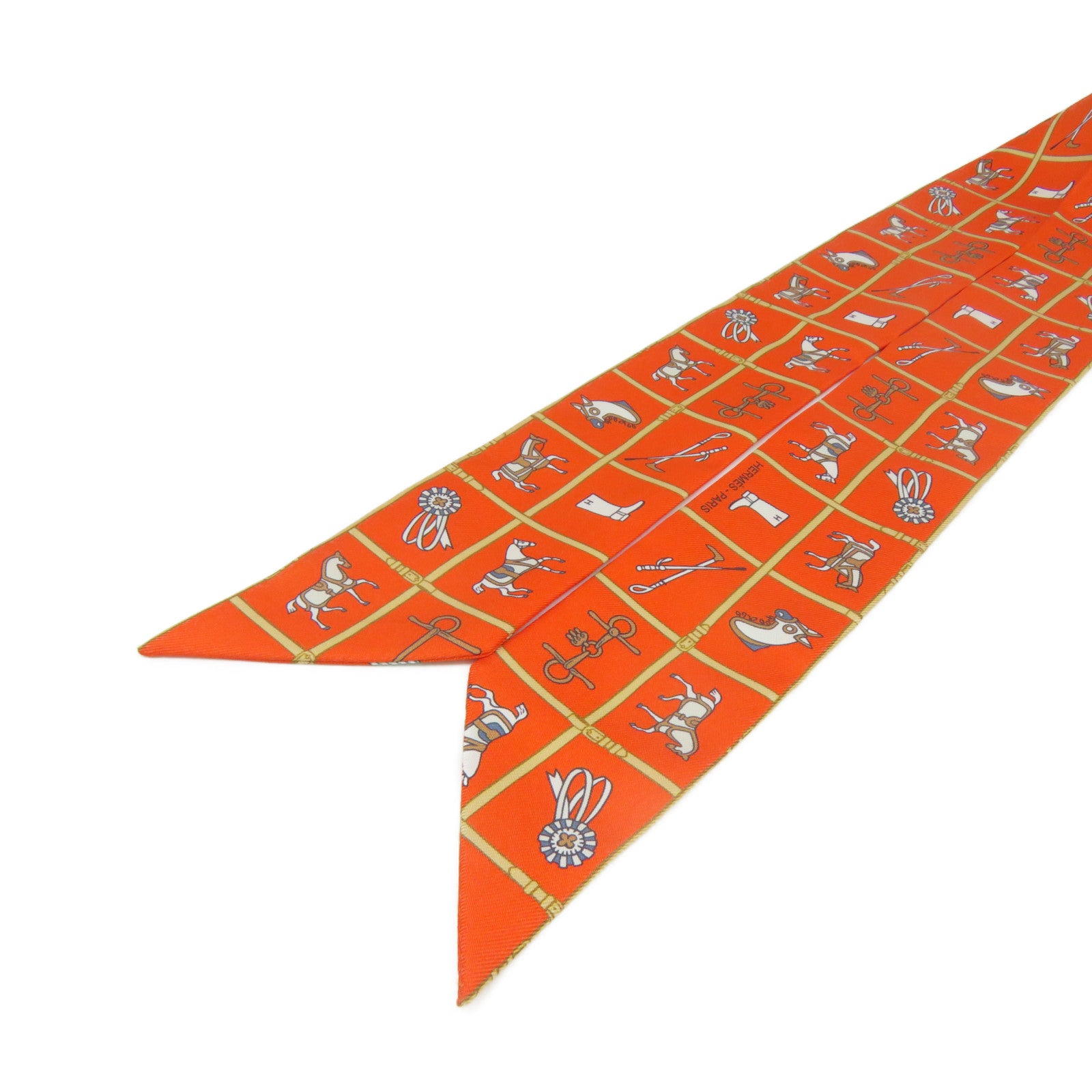HERMES 絲質Twilly Scarf絲巾橙色/彩色