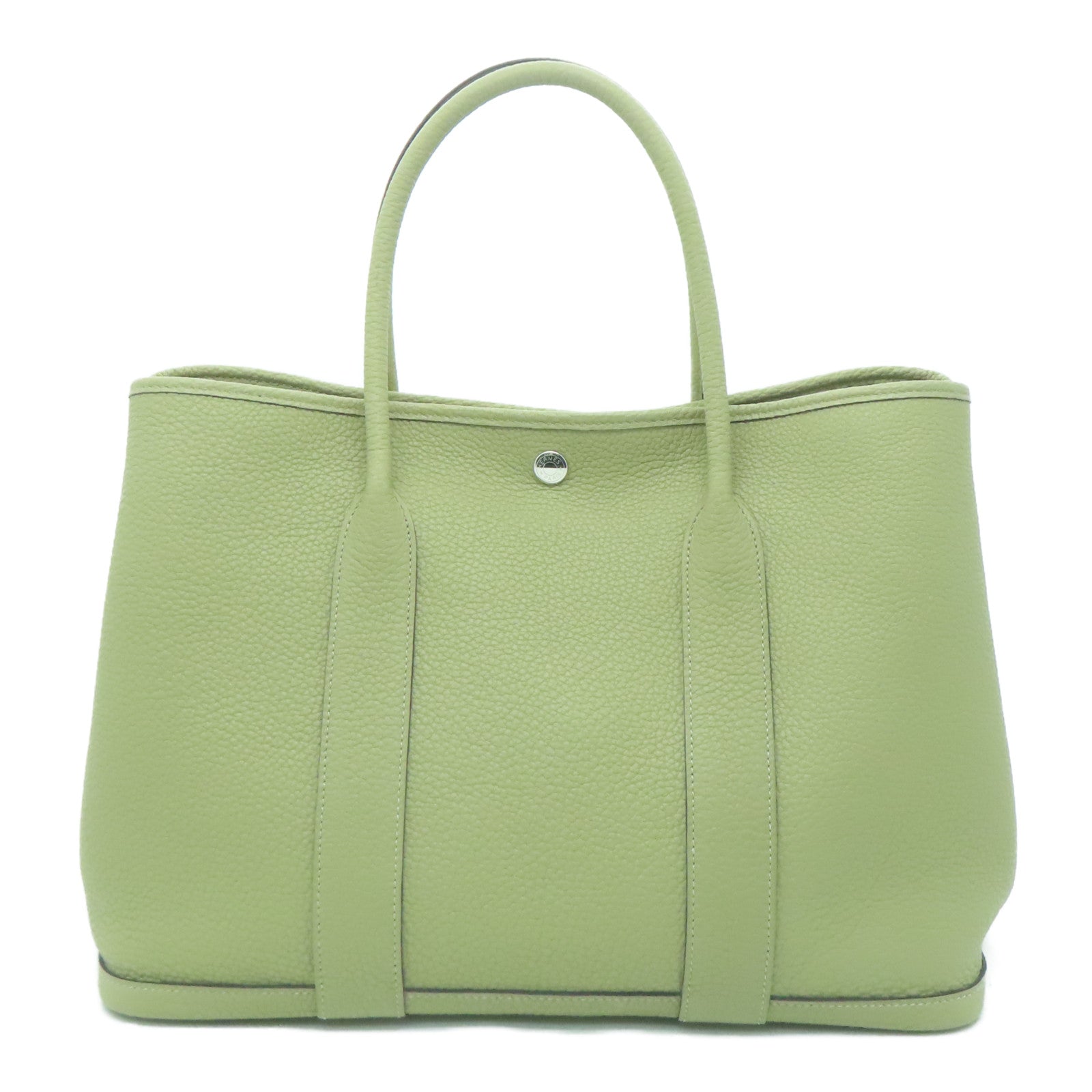 HERMES Negonda皮革Garden Party PM銀扣手挽袋鼠尾草色