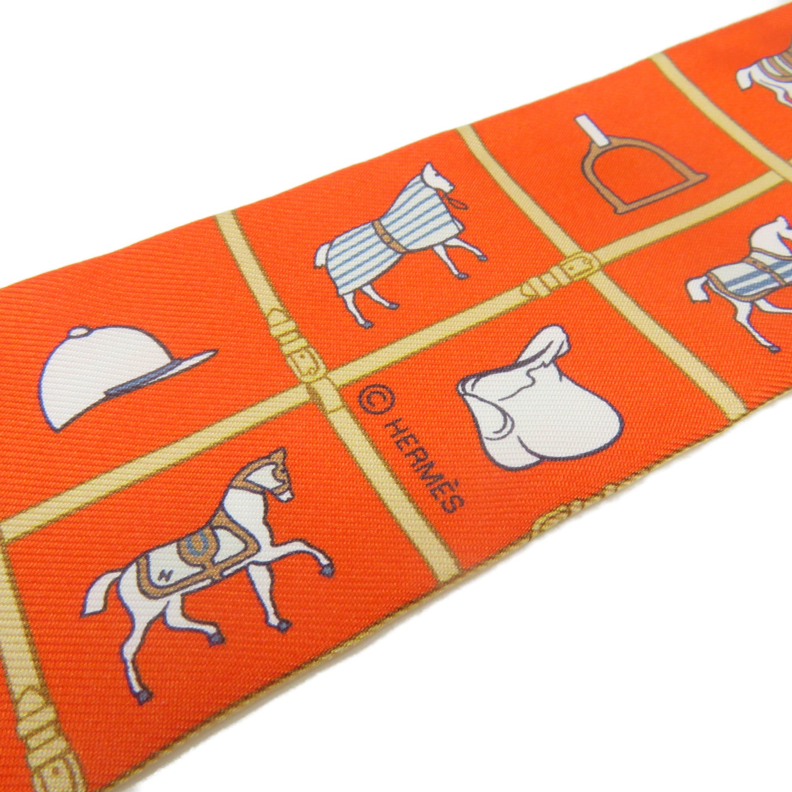 HERMES 絲質Twilly Scarf絲巾橙色/彩色
