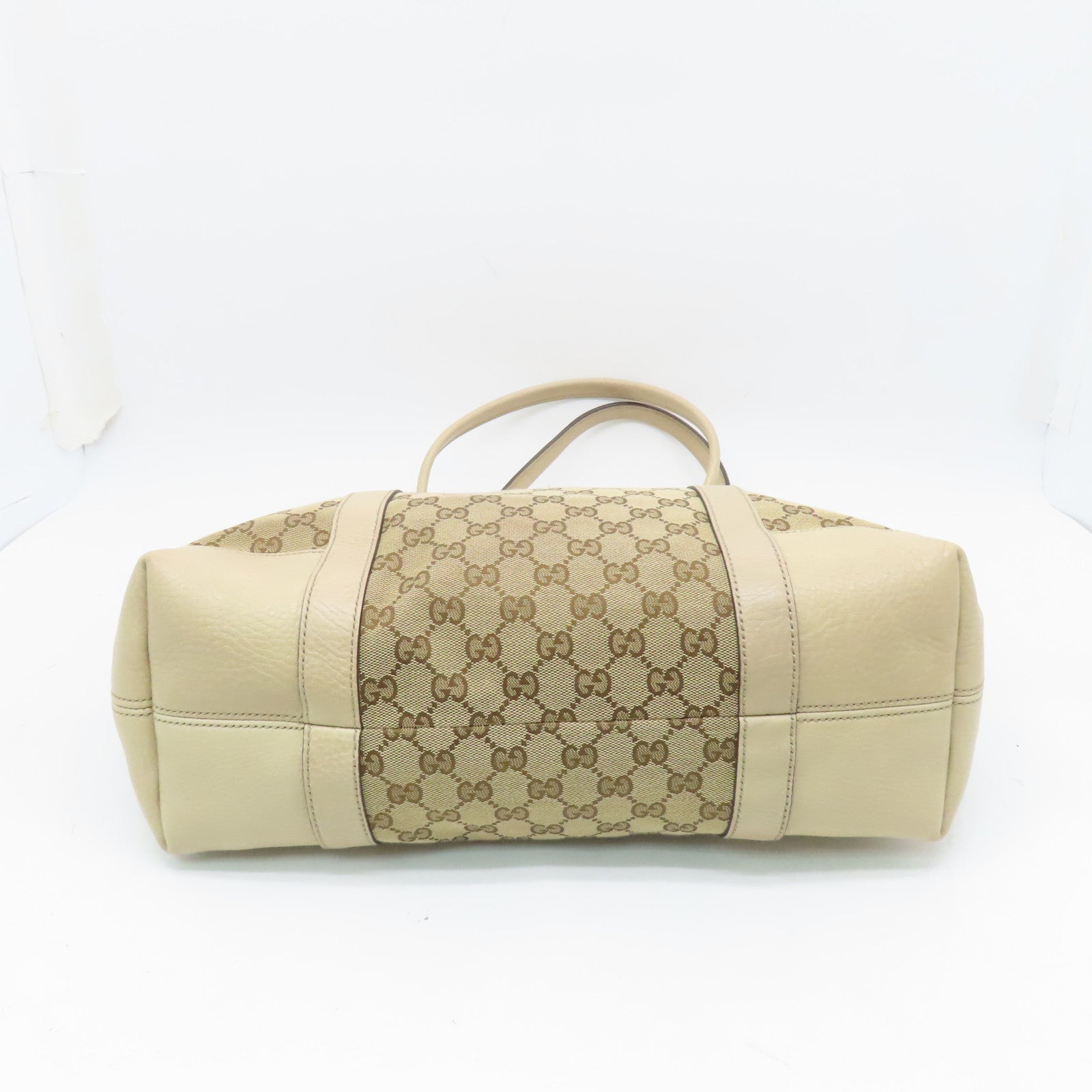 GUCCI canvas Tote Bag gold buckle handle bag brown
