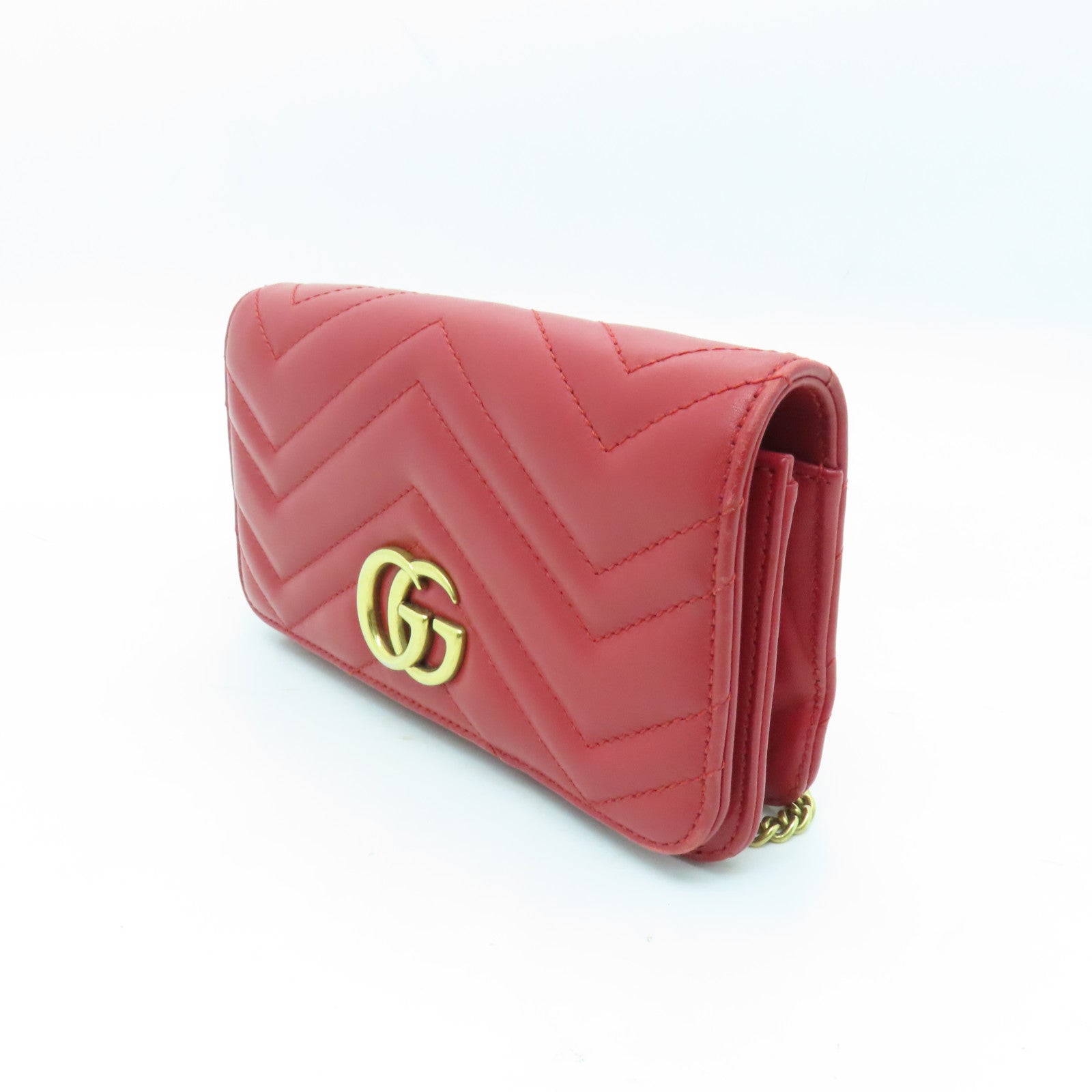 GUCCI 牛皮皮革GG Marmont金扣肩背袋紅色