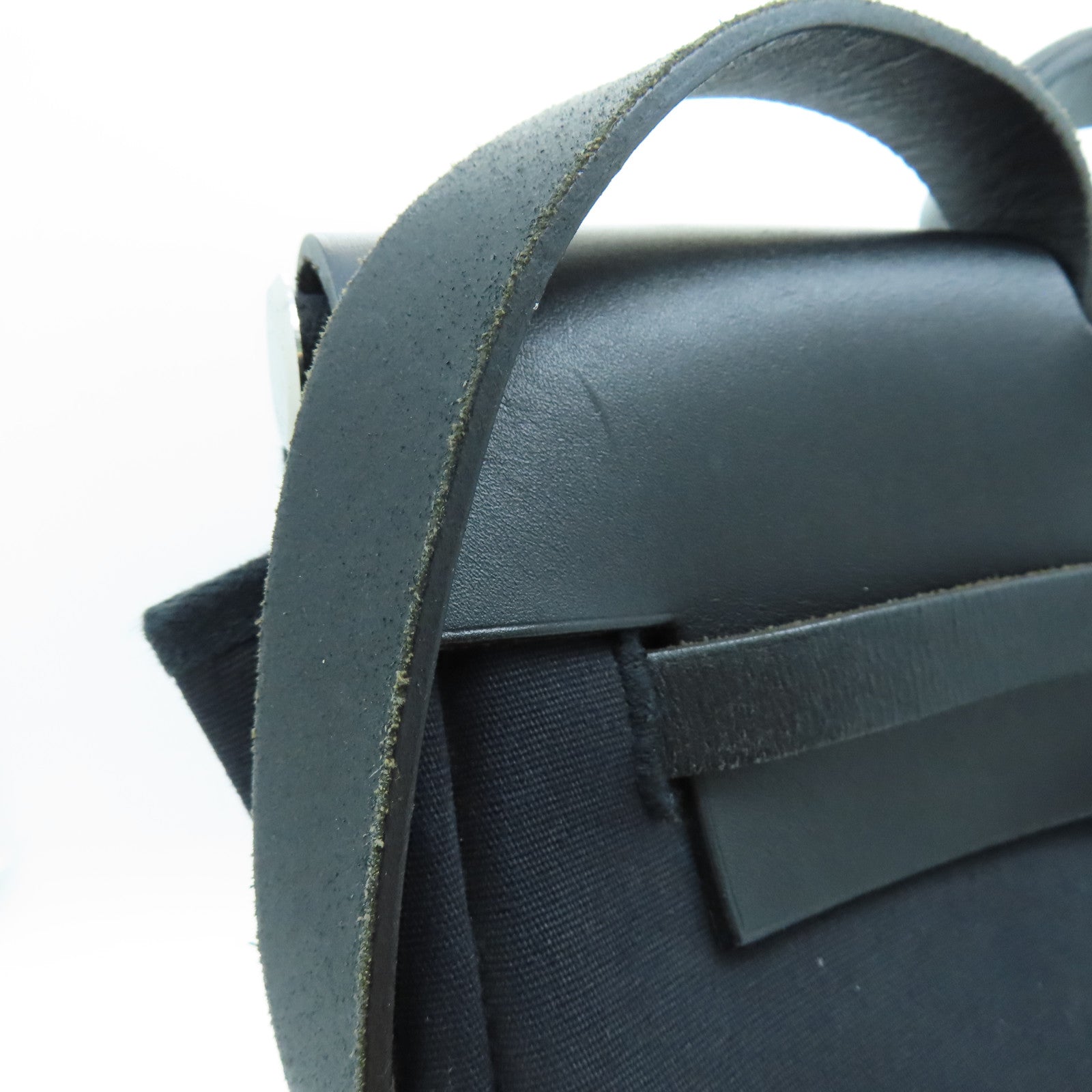 HERMES 帆布Herbag MM銀扣手挽肩背兩用袋黑色