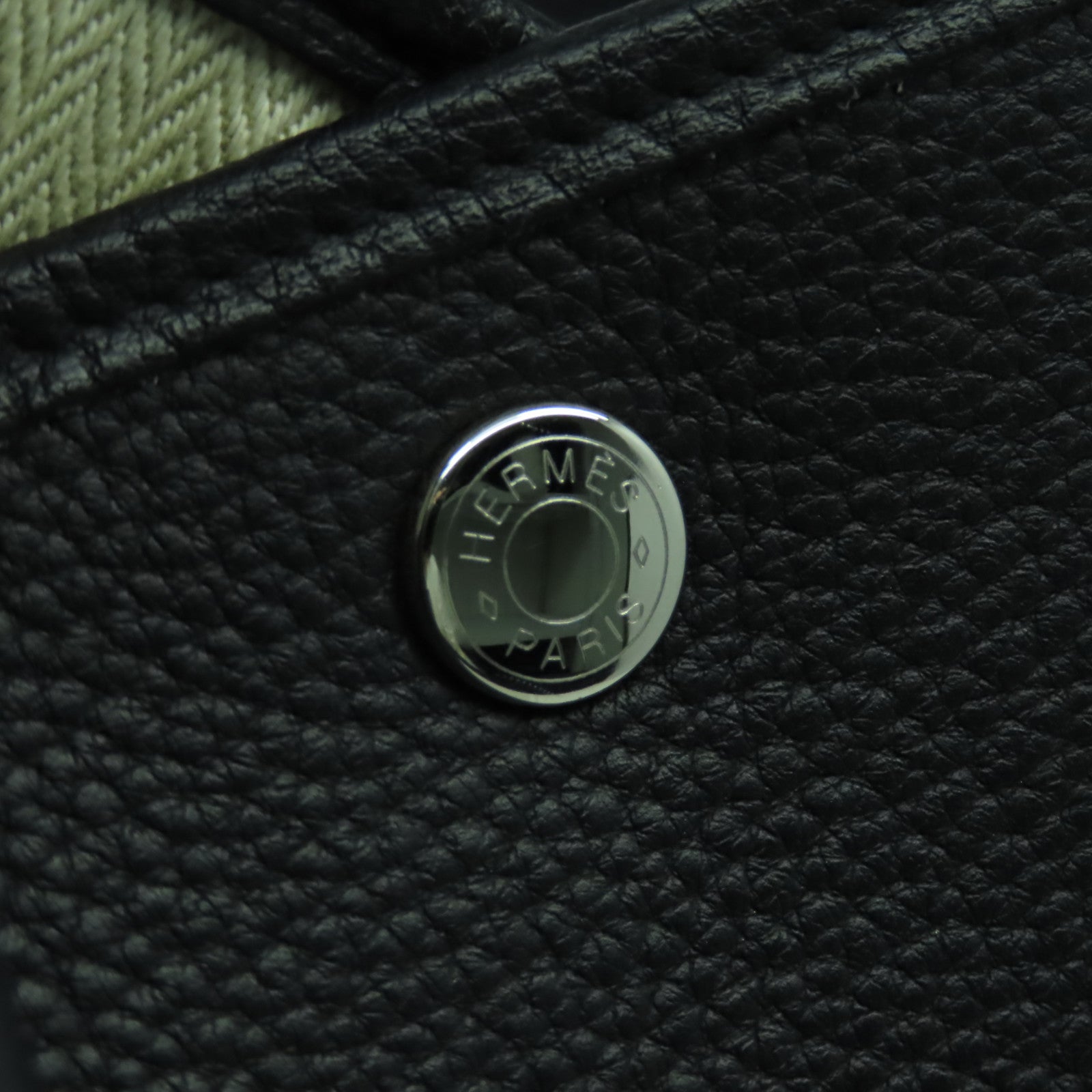 HERMES Negonda皮革Garden Party PM銀扣手挽袋Noir黑色