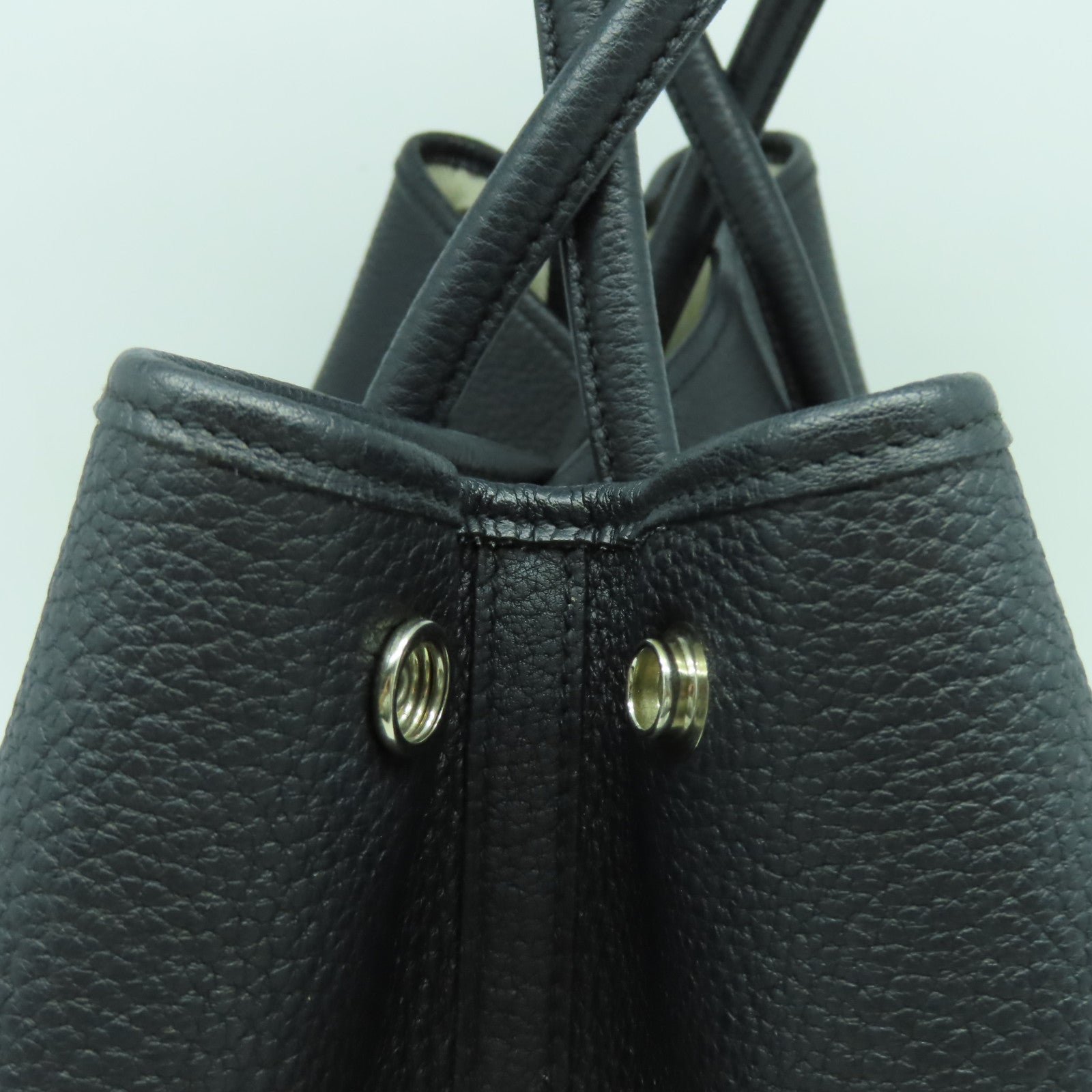 HERMES Negonda皮革Garden Party PM銀扣手挽袋Noir黑色
