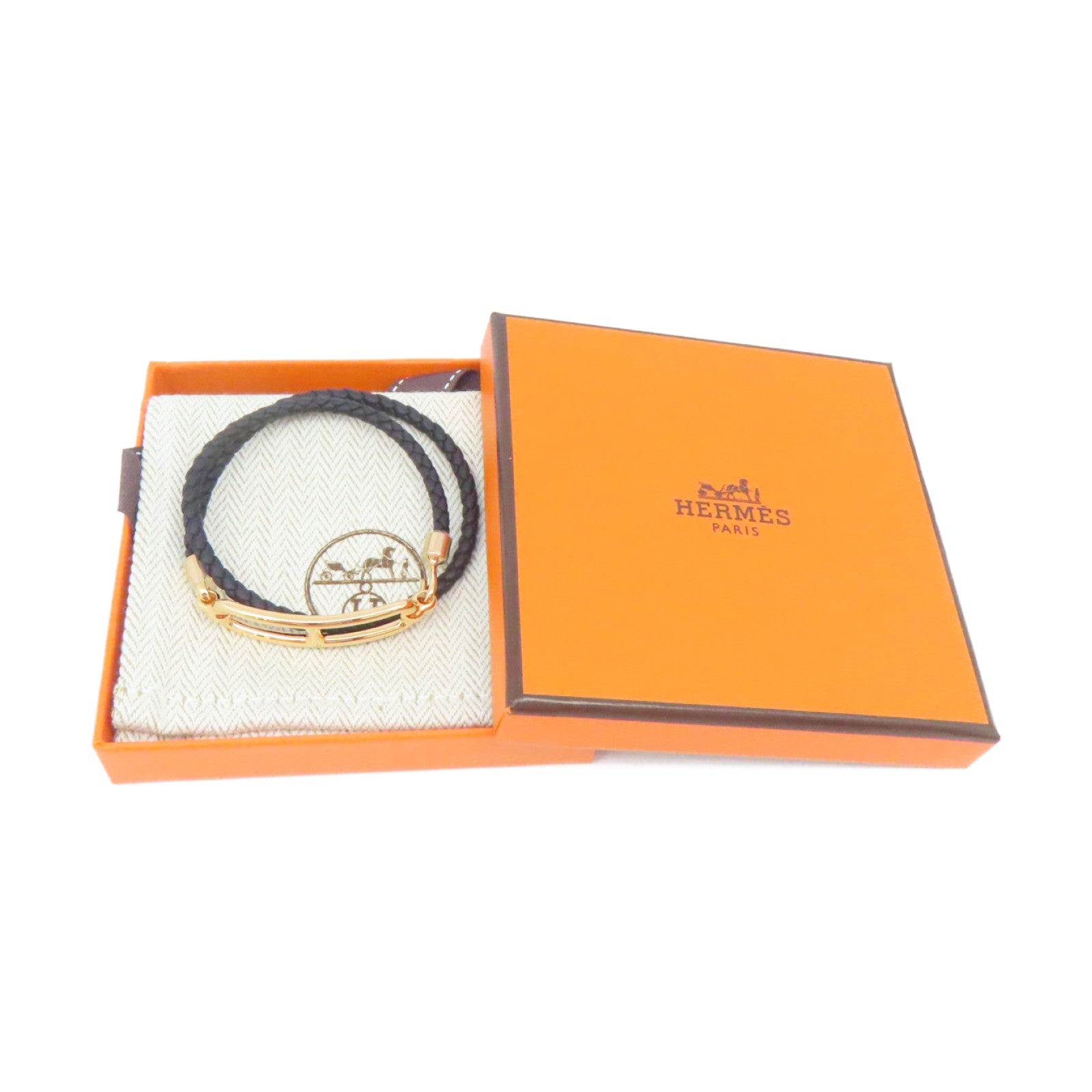HERMES Swift皮革Roulis Double Tour金扣手鏈Gold啡色