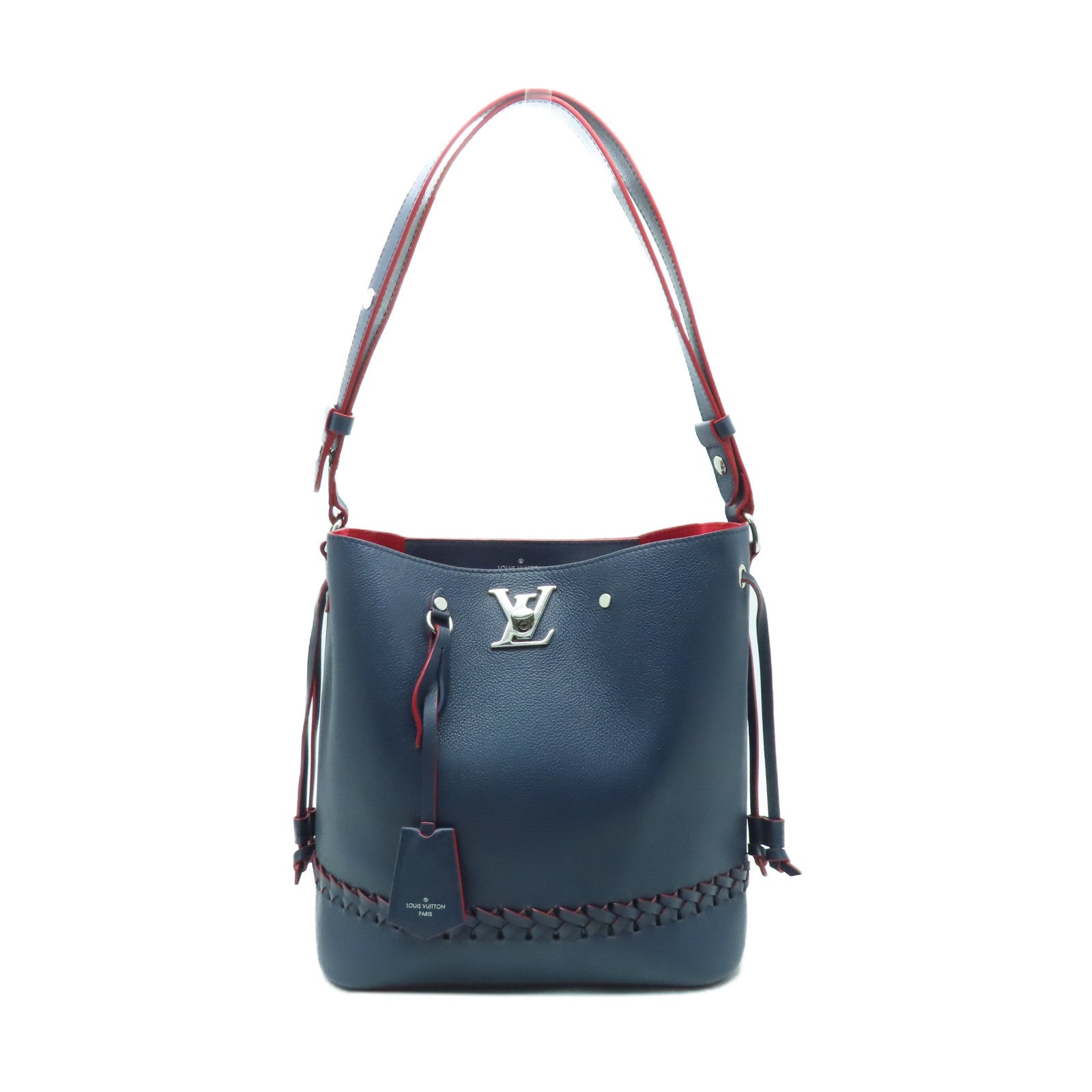 LOUIS VUITTON 牛皮皮革Lockme Bucket銀扣肩背袋深藍色