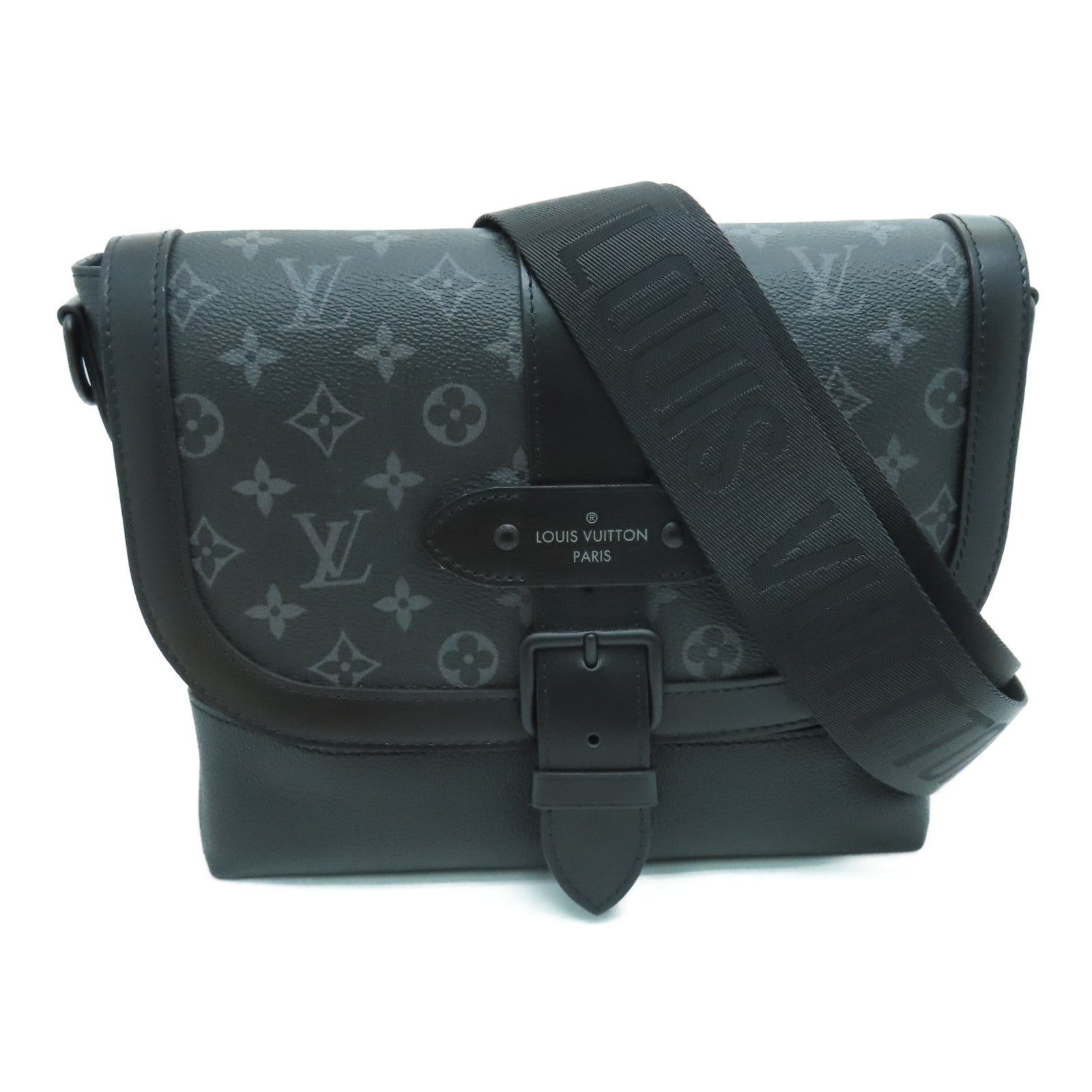 LOUIS VUITTON Monogram Eclipse Saumur黑扣肩背袋黑色