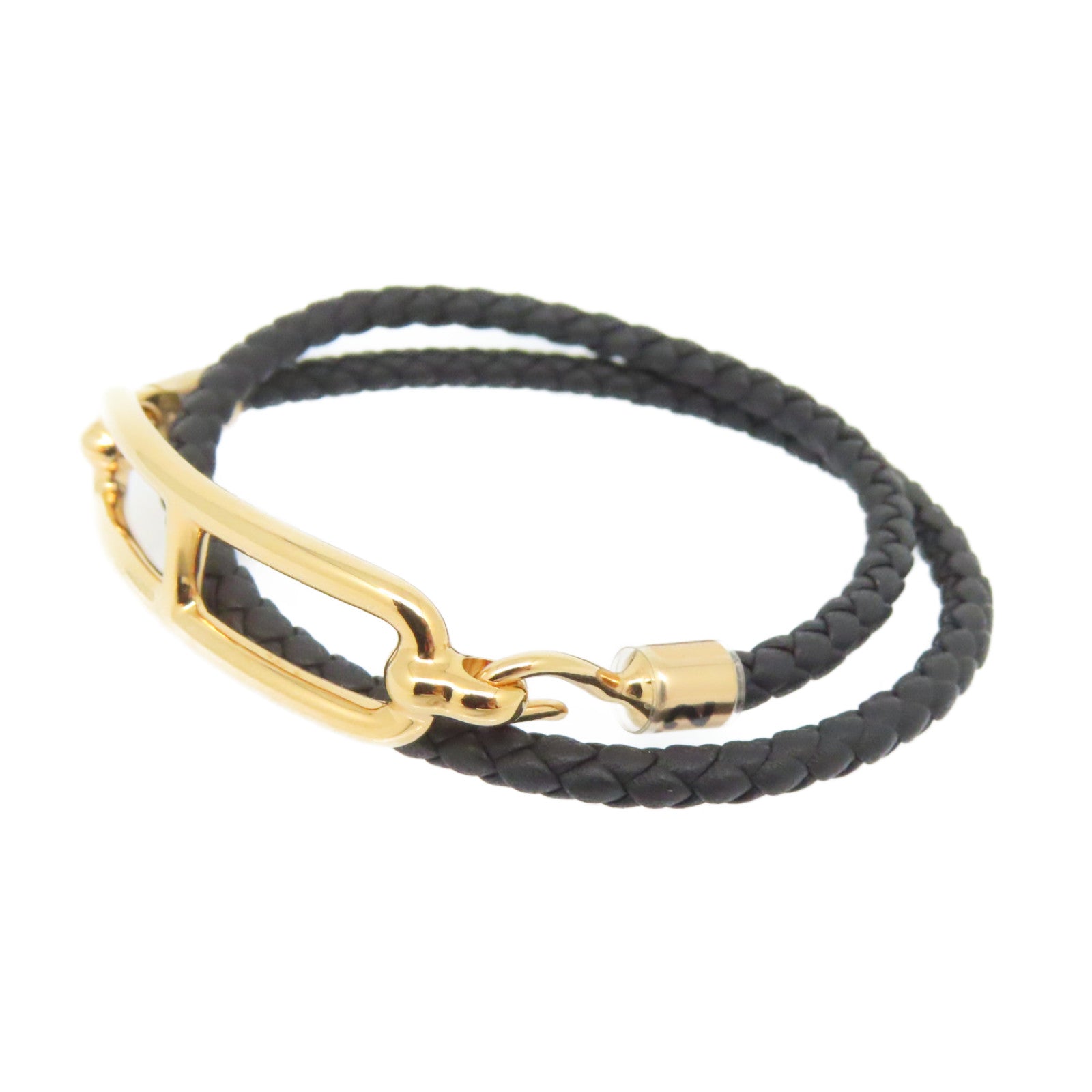 HERMES Swift皮革Roulis Double Tour金扣手鏈Gold啡色