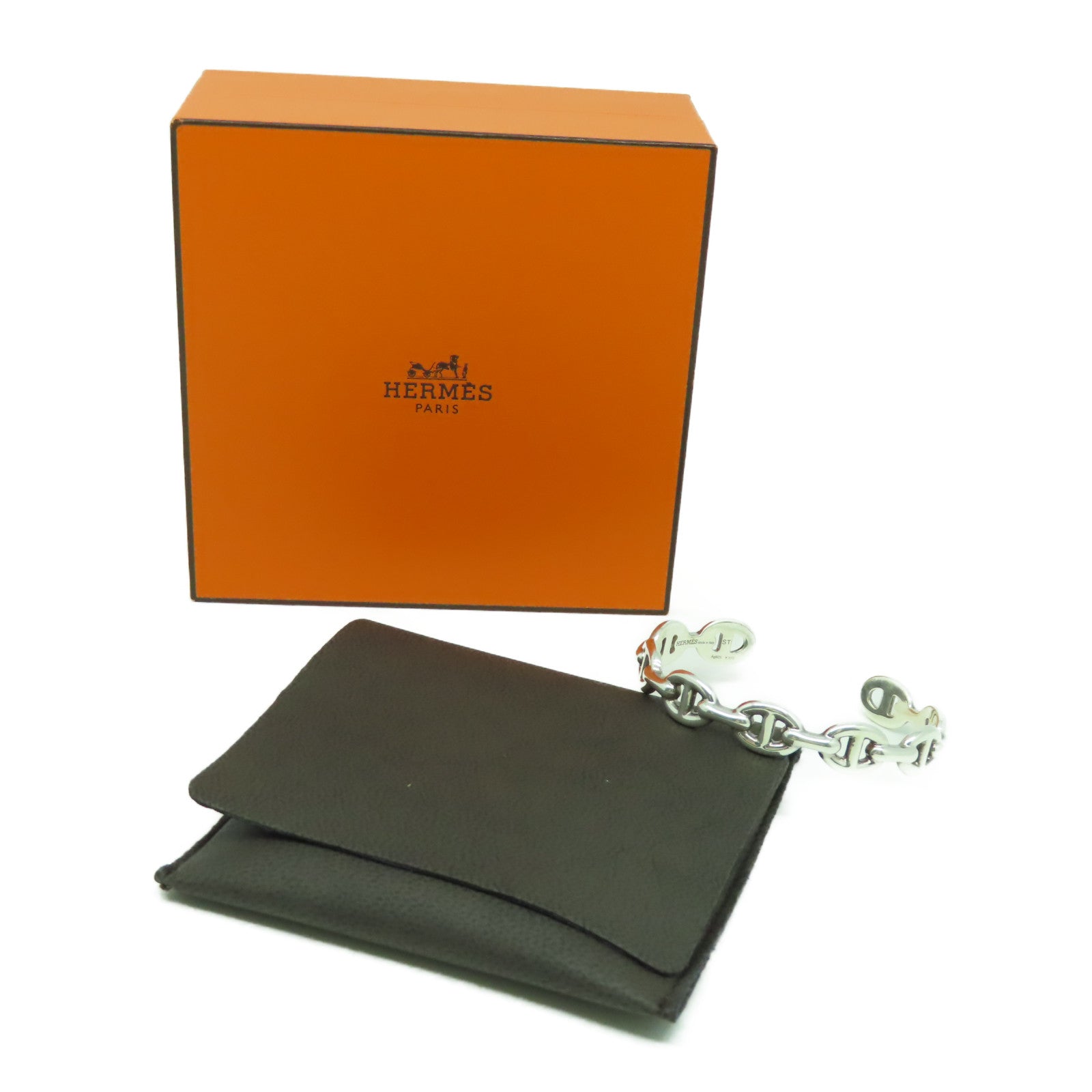 HERMES 925純銀Chaine D'ancre Enchainee Bracelet手鐲銀色