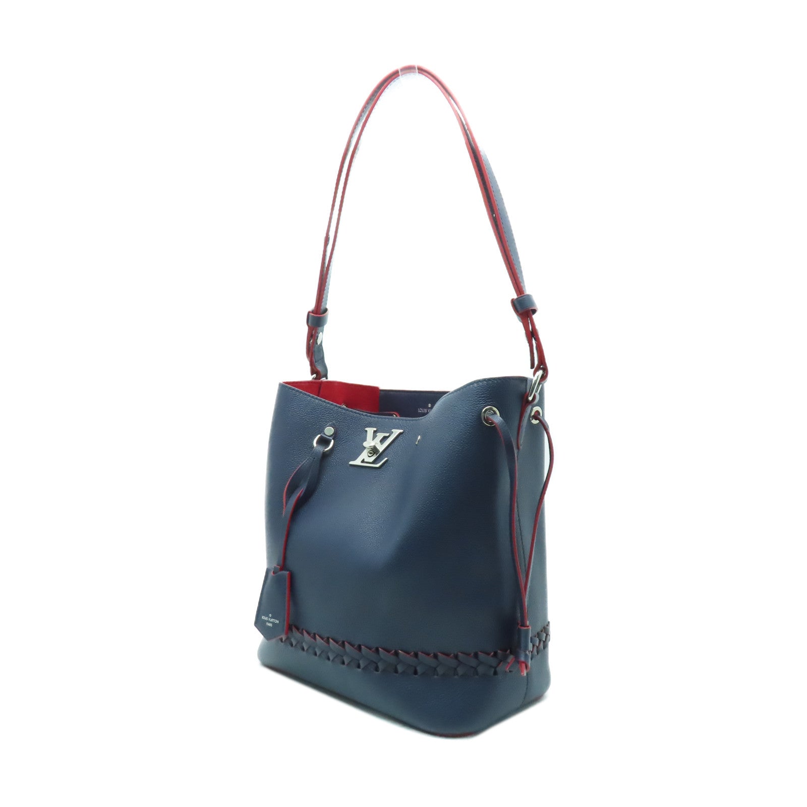 LOUIS VUITTON 牛皮皮革Lockme Bucket銀扣肩背袋深藍色