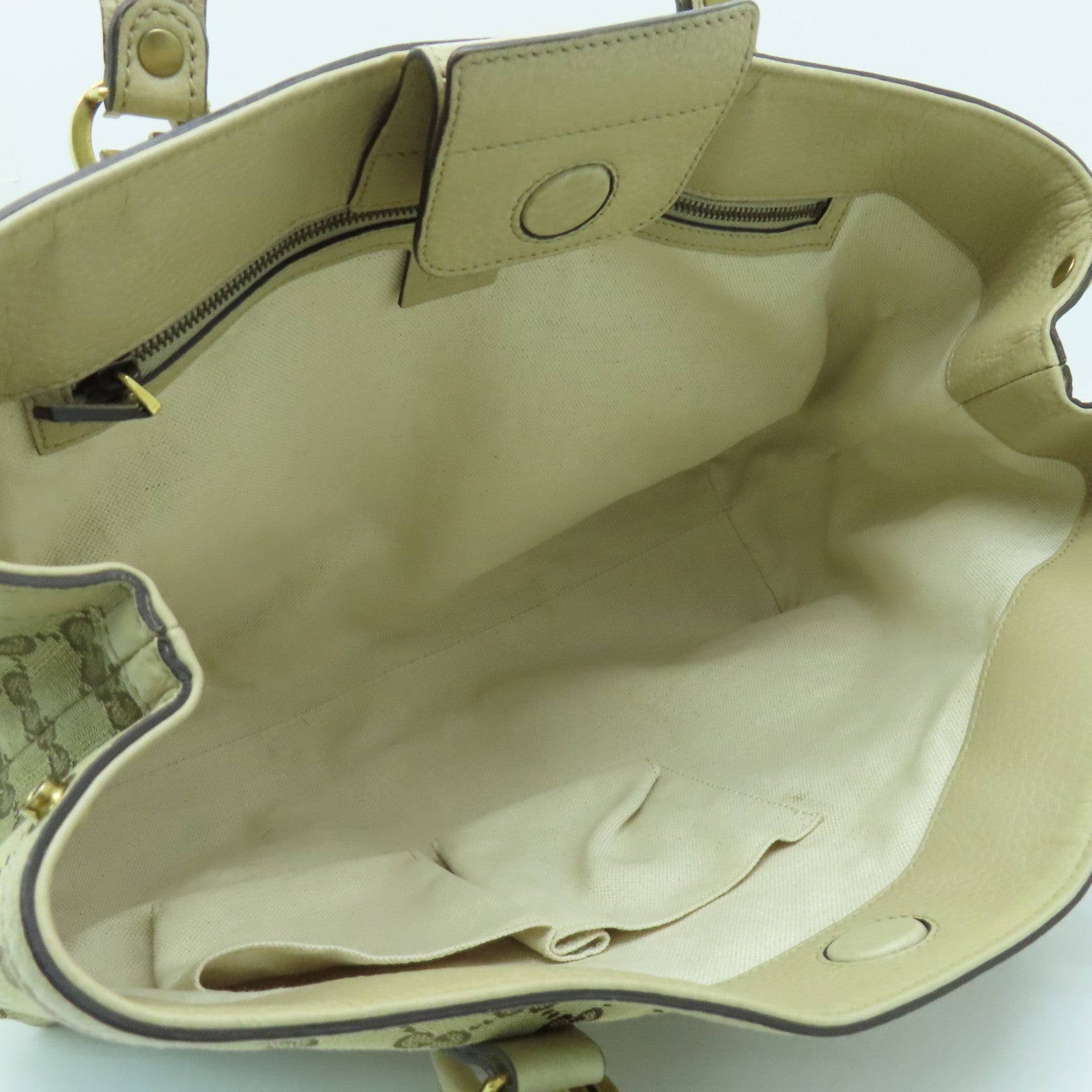 GUCCI canvas Tote Bag gold buckle handle bag brown