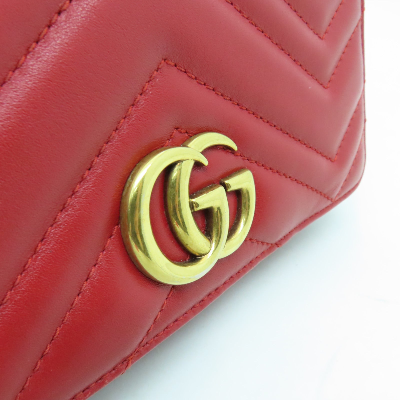 GUCCI 牛皮皮革GG Marmont金扣肩背袋紅色