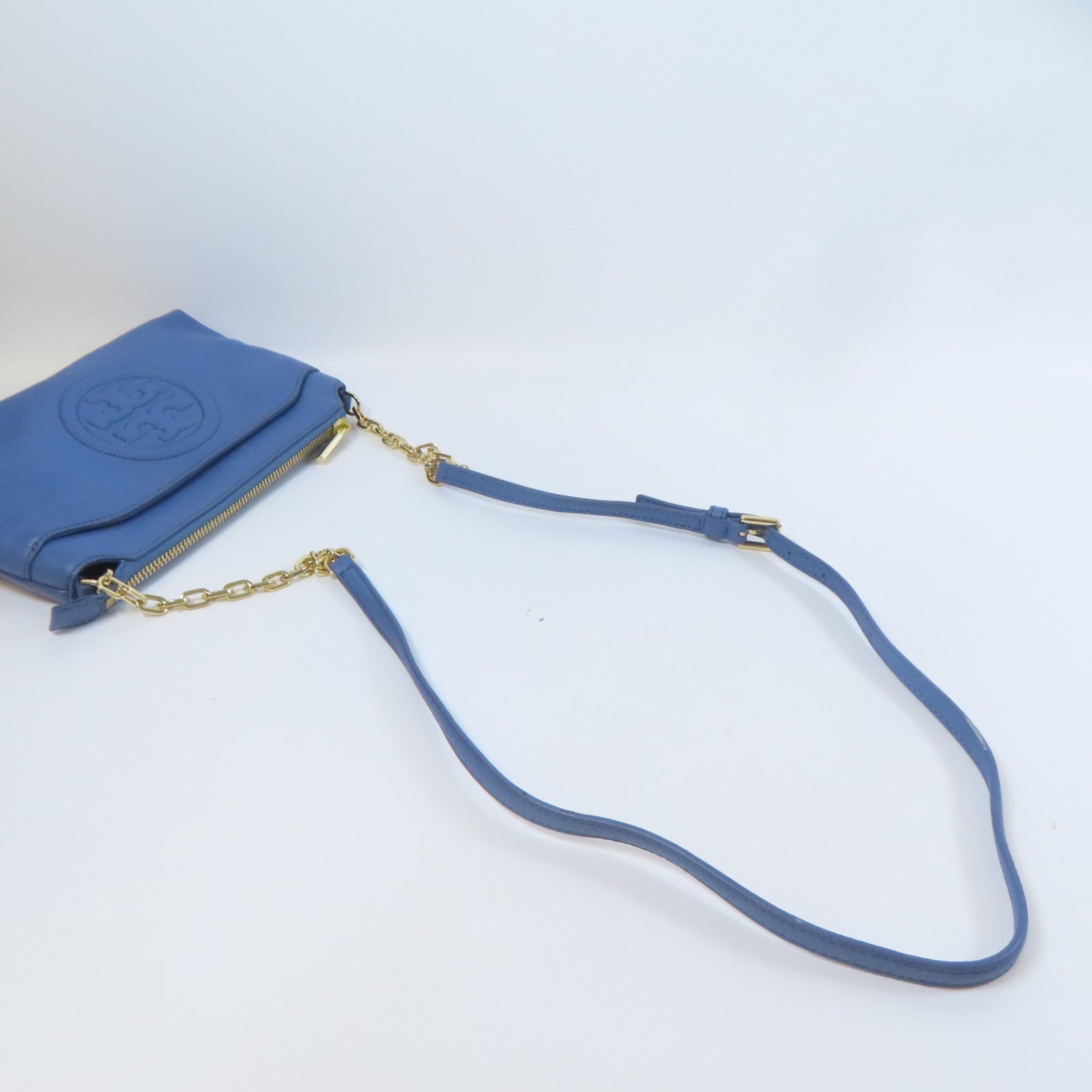 Tory Burch 牛皮皮革Shoulder Bag金扣肩背袋藍色