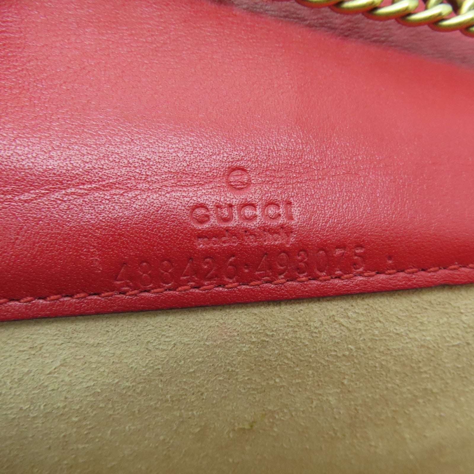 GUCCI 牛皮皮革GG Marmont金扣肩背袋紅色