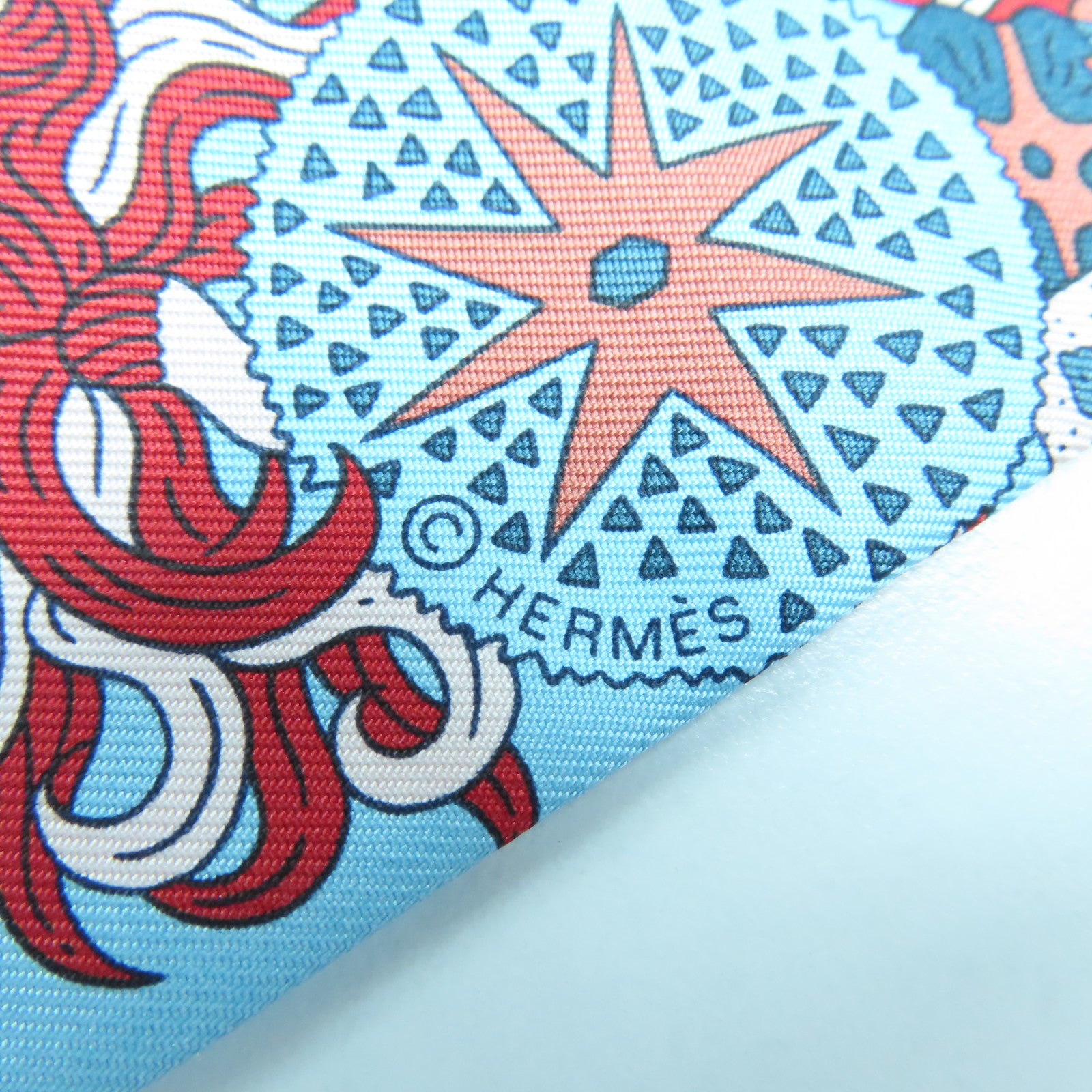 HERMES 絲質Twilly絲巾淺藍色/粉紅色/彩色