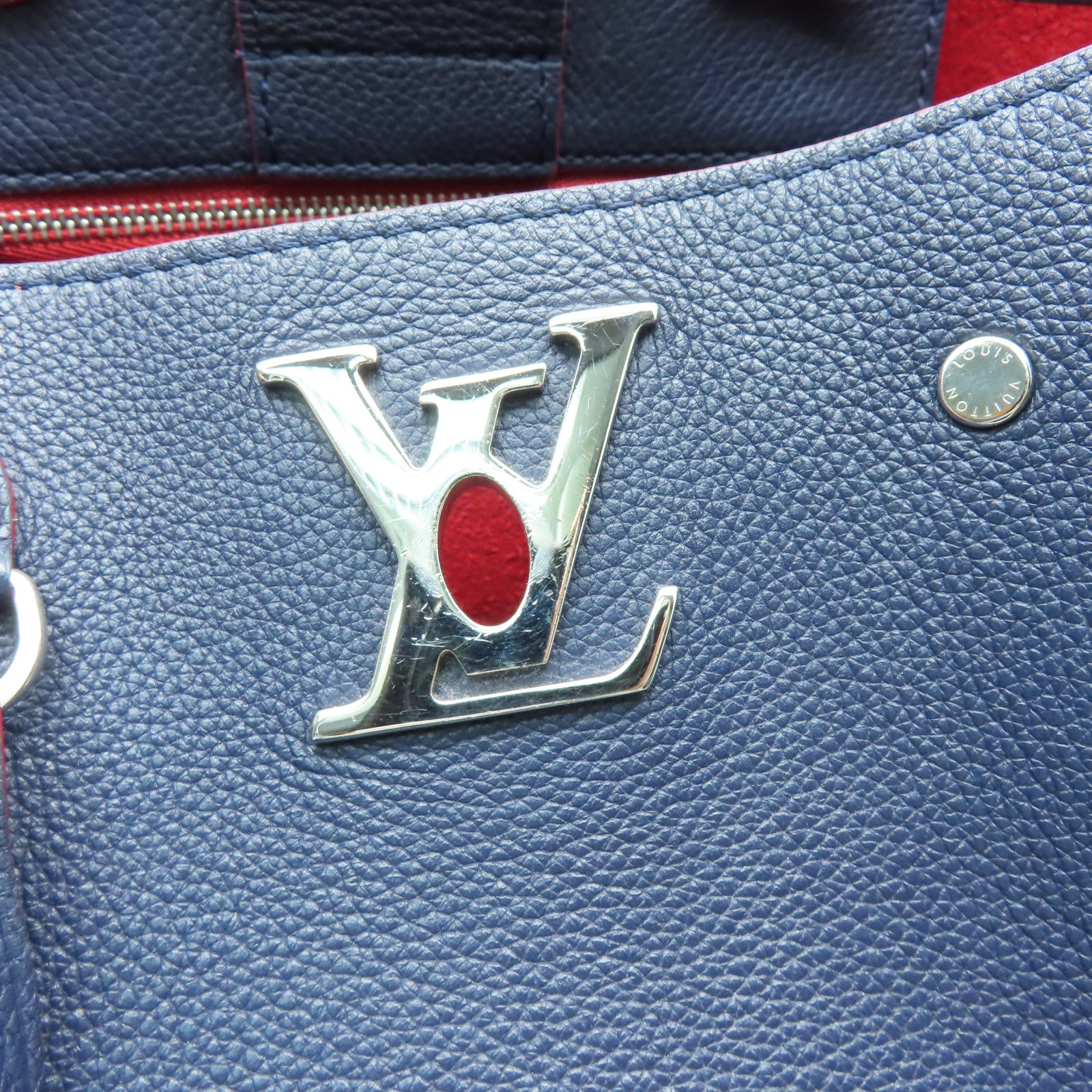 LOUIS VUITTON 牛皮皮革Lockme Bucket銀扣肩背袋深藍色