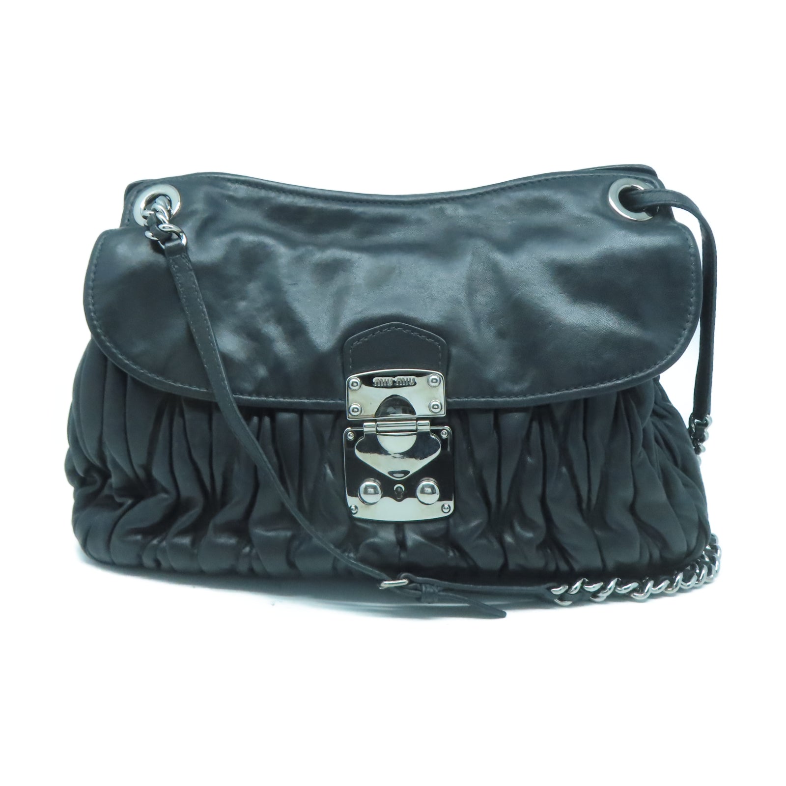 Miu Miu 羊皮皮革Shoulder Bag銀扣肩背袋黑色