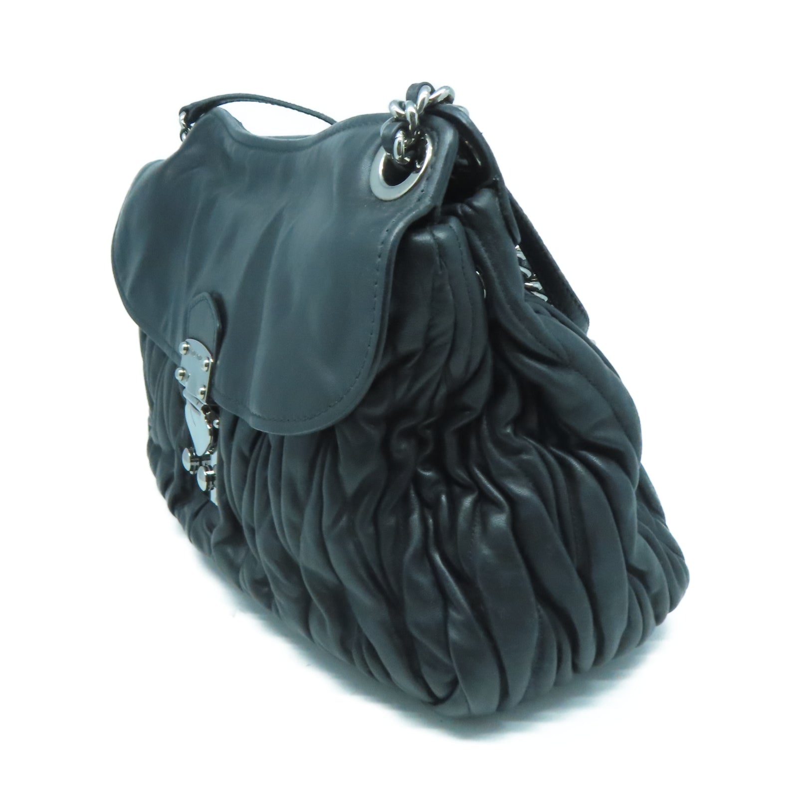 Miu Miu 羊皮皮革Shoulder Bag銀扣肩背袋黑色