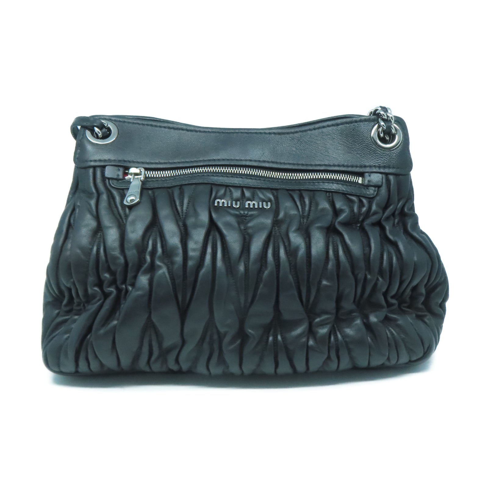 Miu Miu 羊皮皮革Shoulder Bag銀扣肩背袋黑色