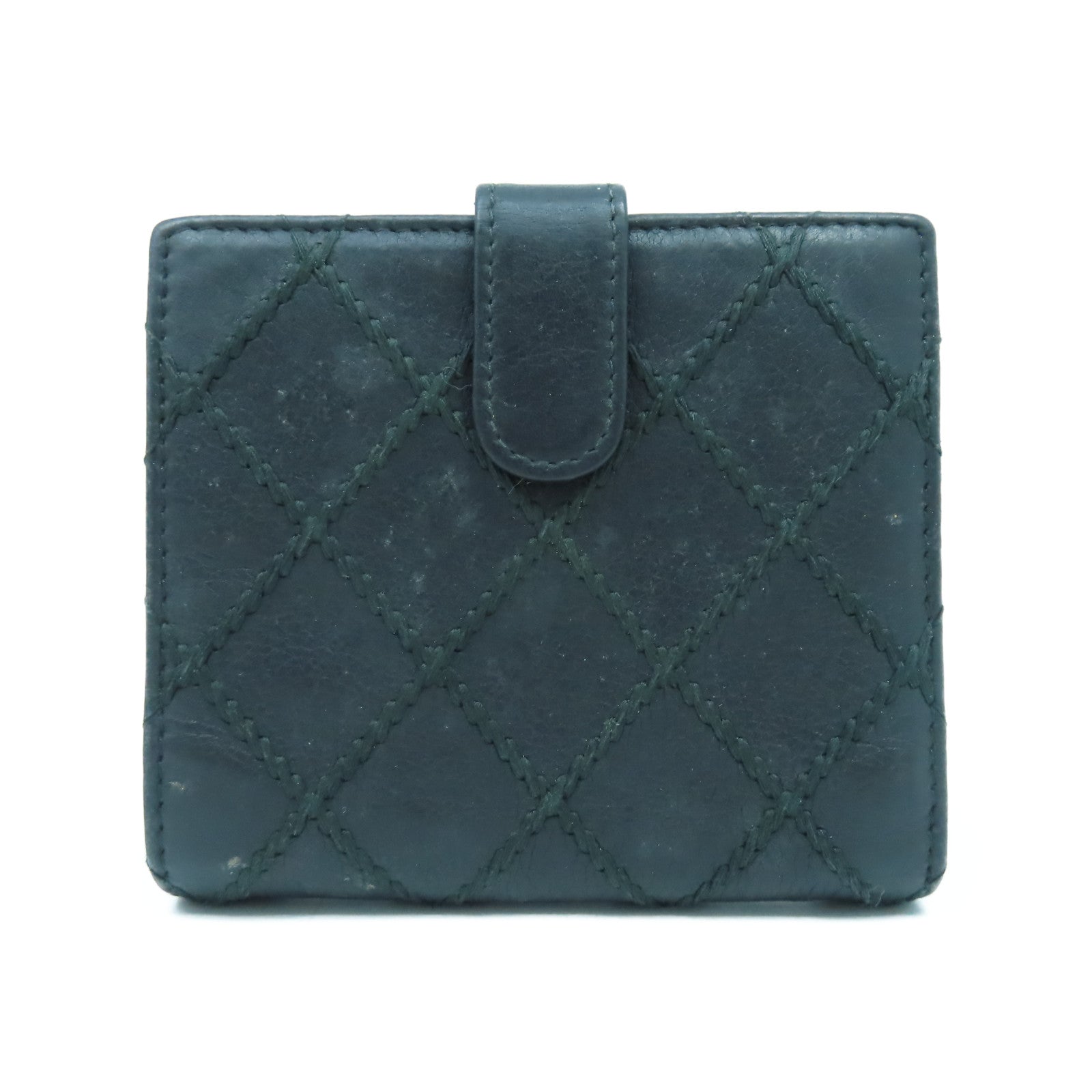 CHANEL 菱格牛皮皮革Wallet銀扣錢包黑色