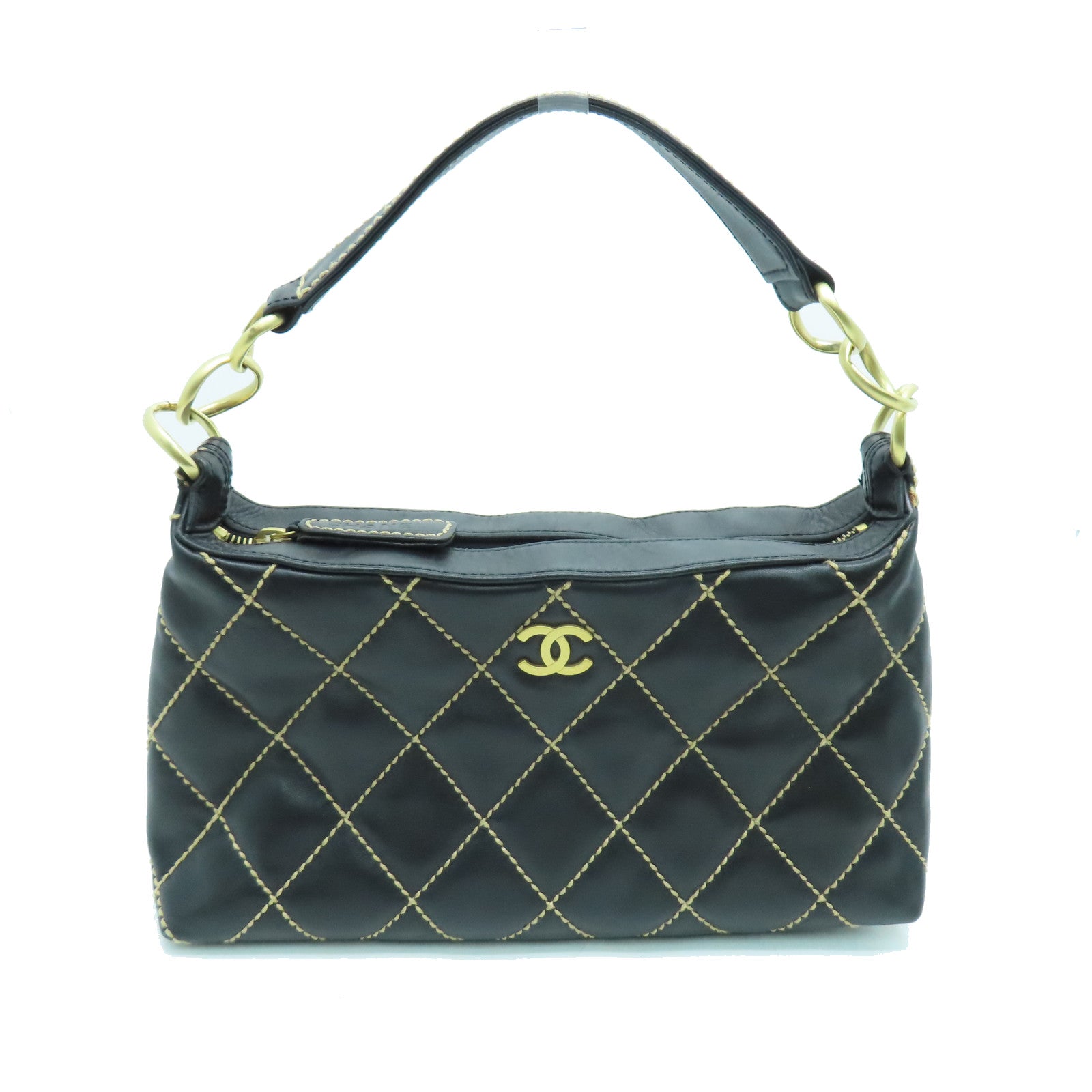 CHANEL 【激減優惠】菱格牛皮皮革Handbag金扣手挽袋黑色