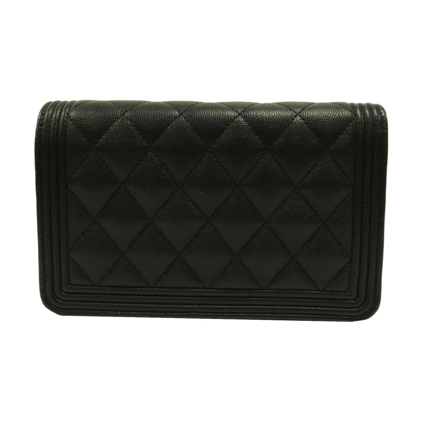 CHANEL 菱格Caviar皮革Boy Wallet On Chain金扣鏈帶肩背袋黑色