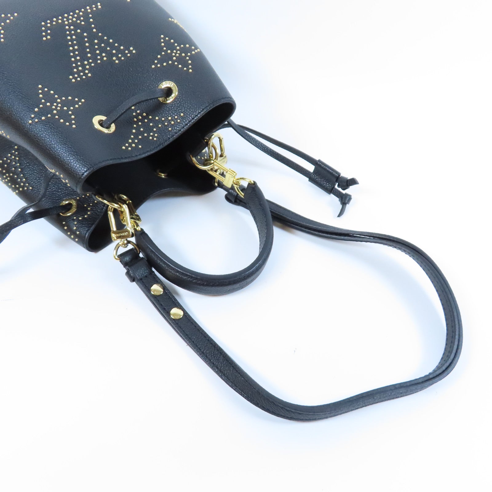 LOUIS VUITTON Monogram Empreinte NéoNoé BB金扣手挽肩背兩用袋黑色