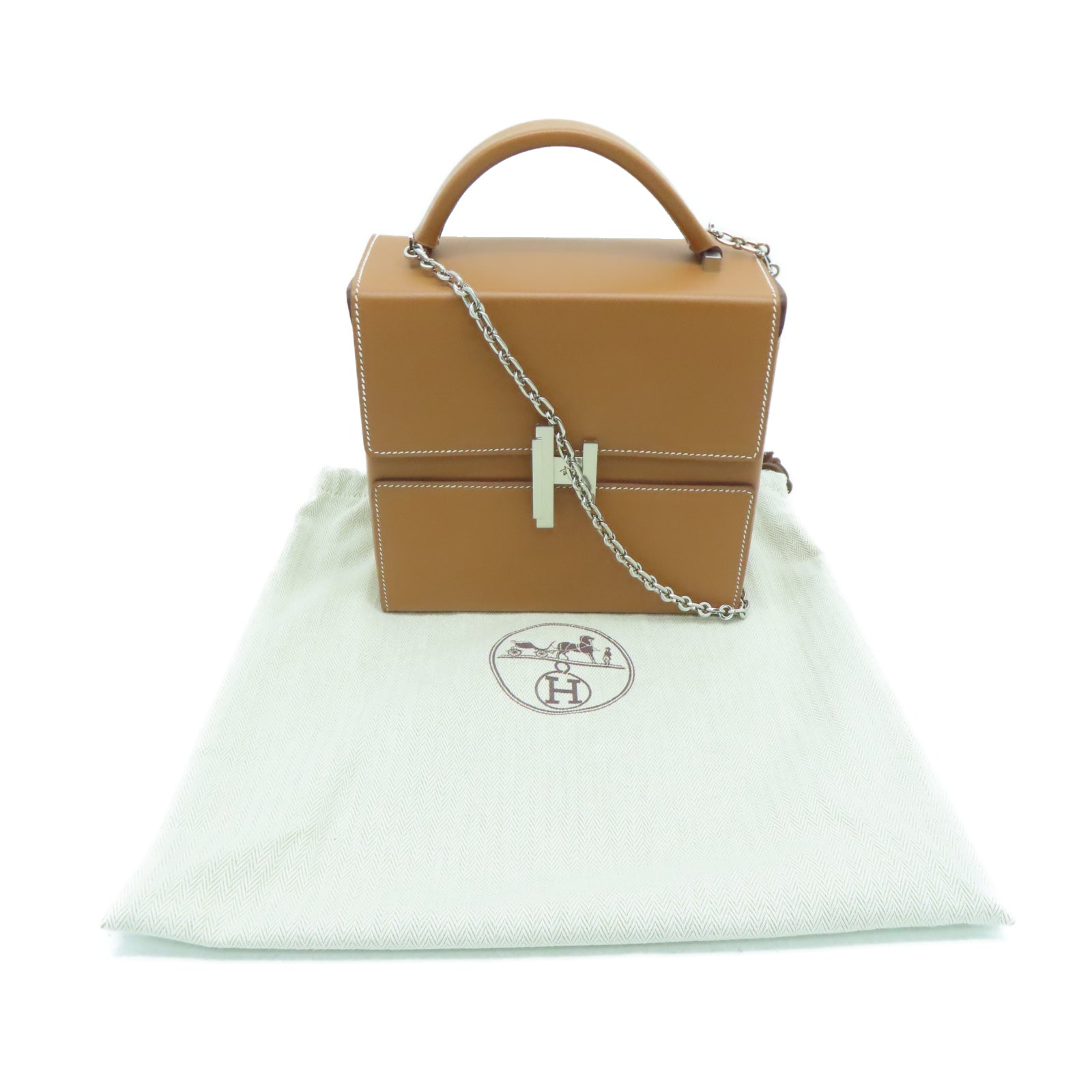 HERMES Veau Epsom皮革Cinhetic银扣链带肩背袋棕色