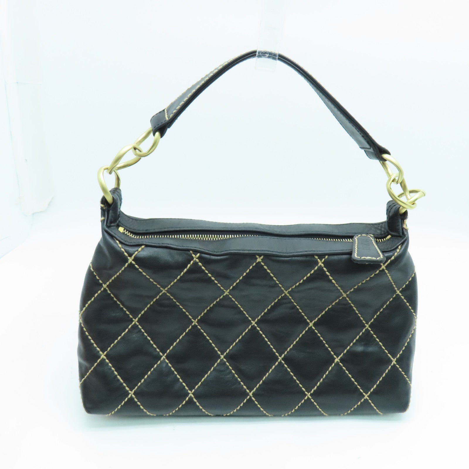 CHANEL 【激減優惠】菱格牛皮皮革Handbag金扣手挽袋黑色