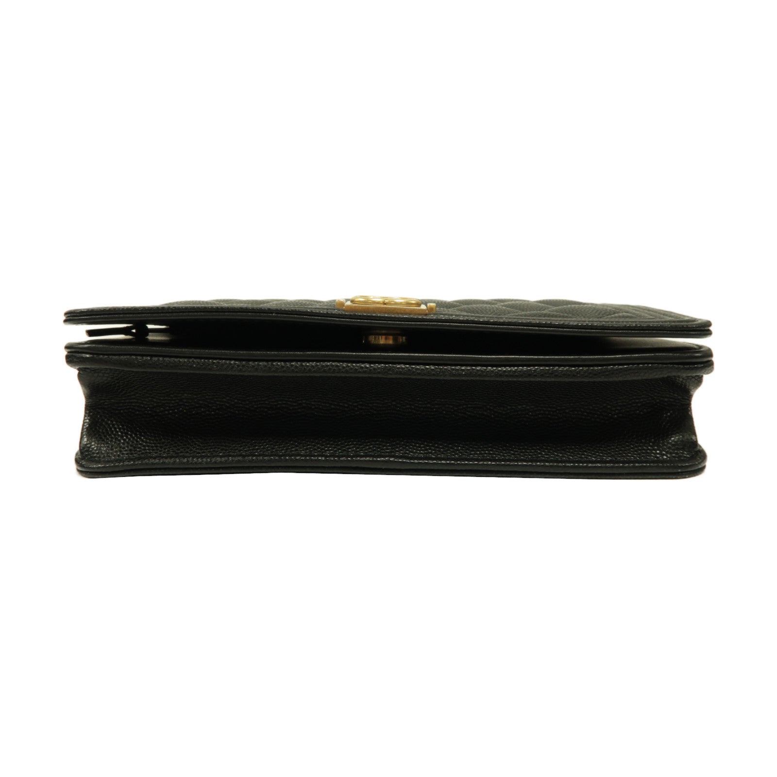 CHANEL 菱格Caviar皮革Boy Wallet On Chain金扣鏈帶肩背袋黑色