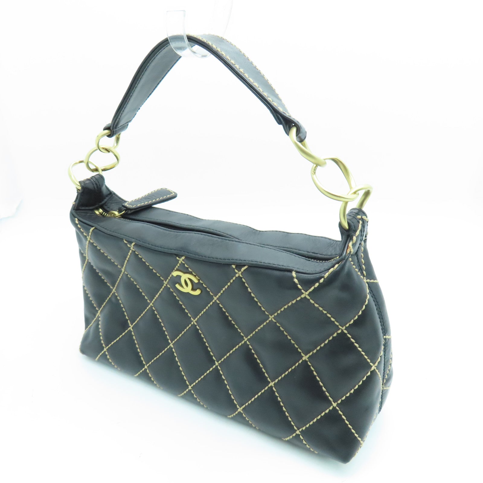 CHANEL 【激減優惠】菱格牛皮皮革Handbag金扣手挽袋黑色
