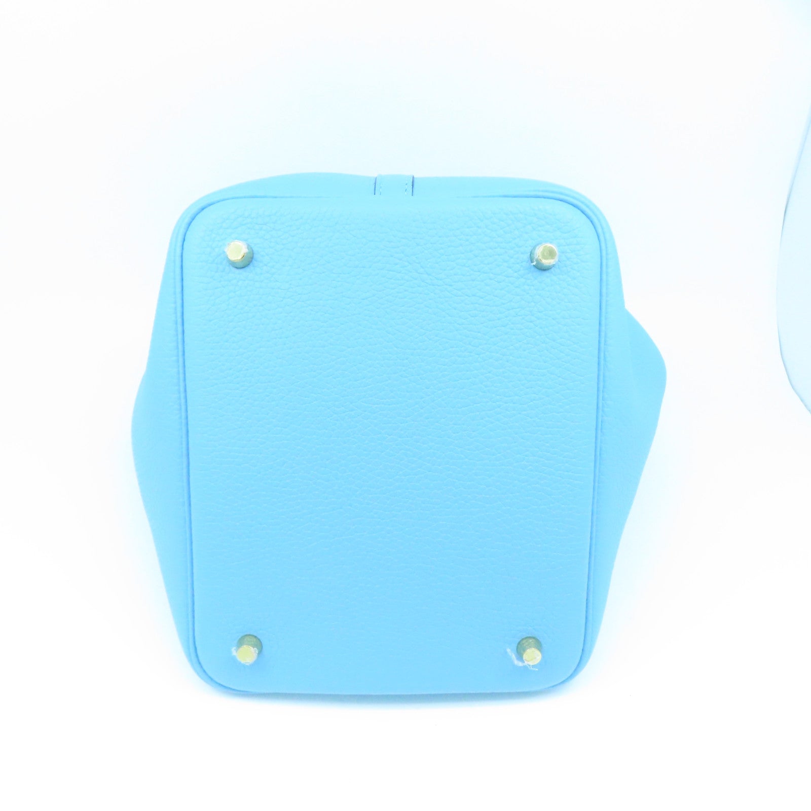 HERMES Clemence Leather Picotin MM Gold Buckle Handle Bag Blue Denoir Blue