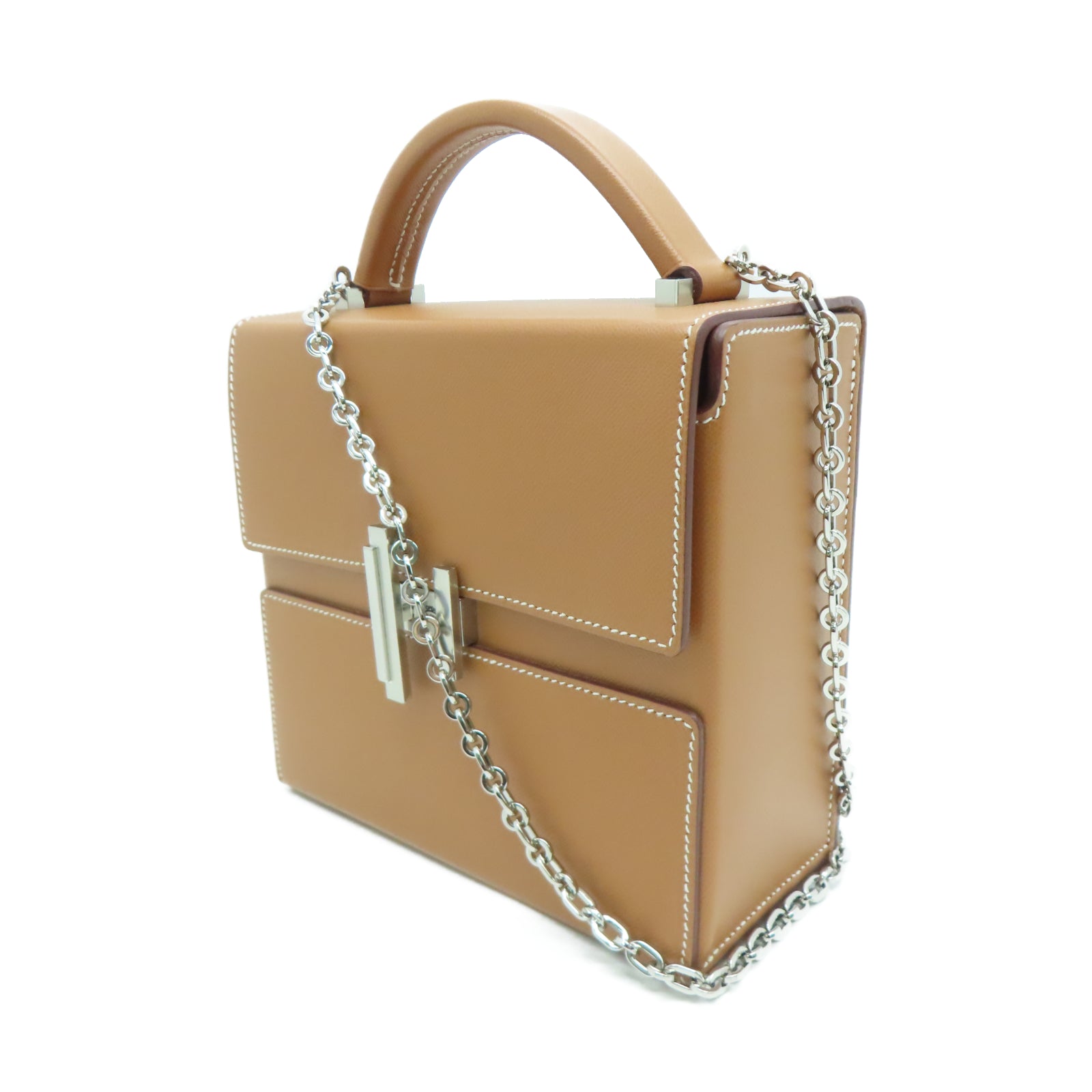 HERMES Veau Epsom皮革Cinhetic银扣链带肩背袋棕色