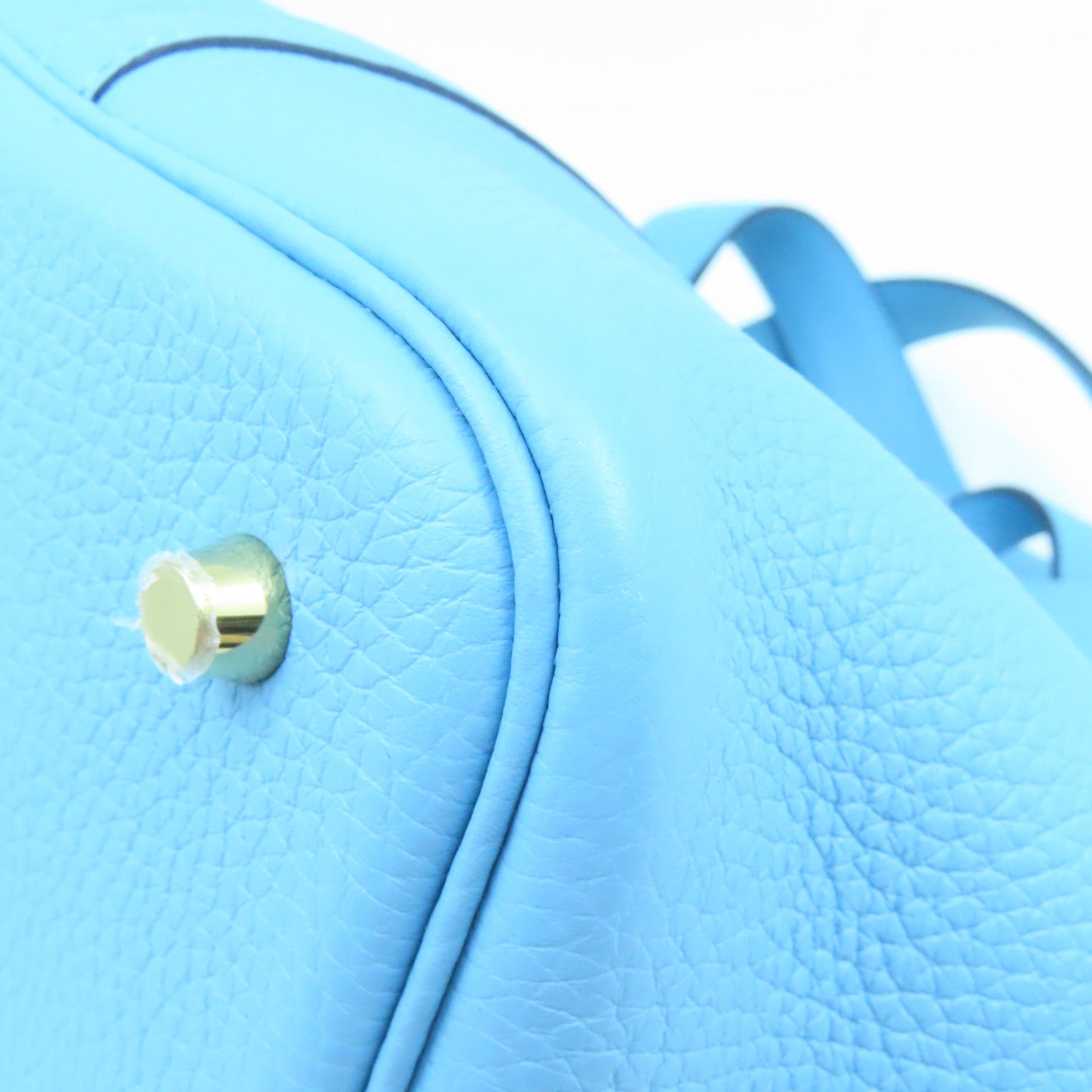 HERMES Clemence Leather Picotin MM Gold Buckle Handle Bag Blue Denoir Blue