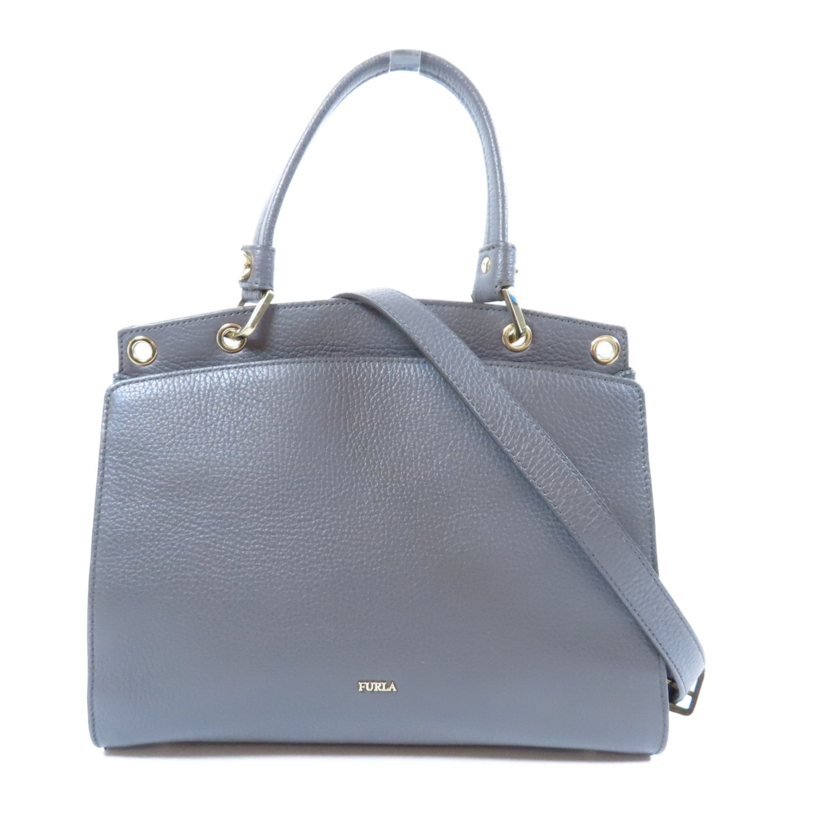 Furla 牛皮皮革2 Way Shoulder Bag金扣手挽肩背兩用袋灰色