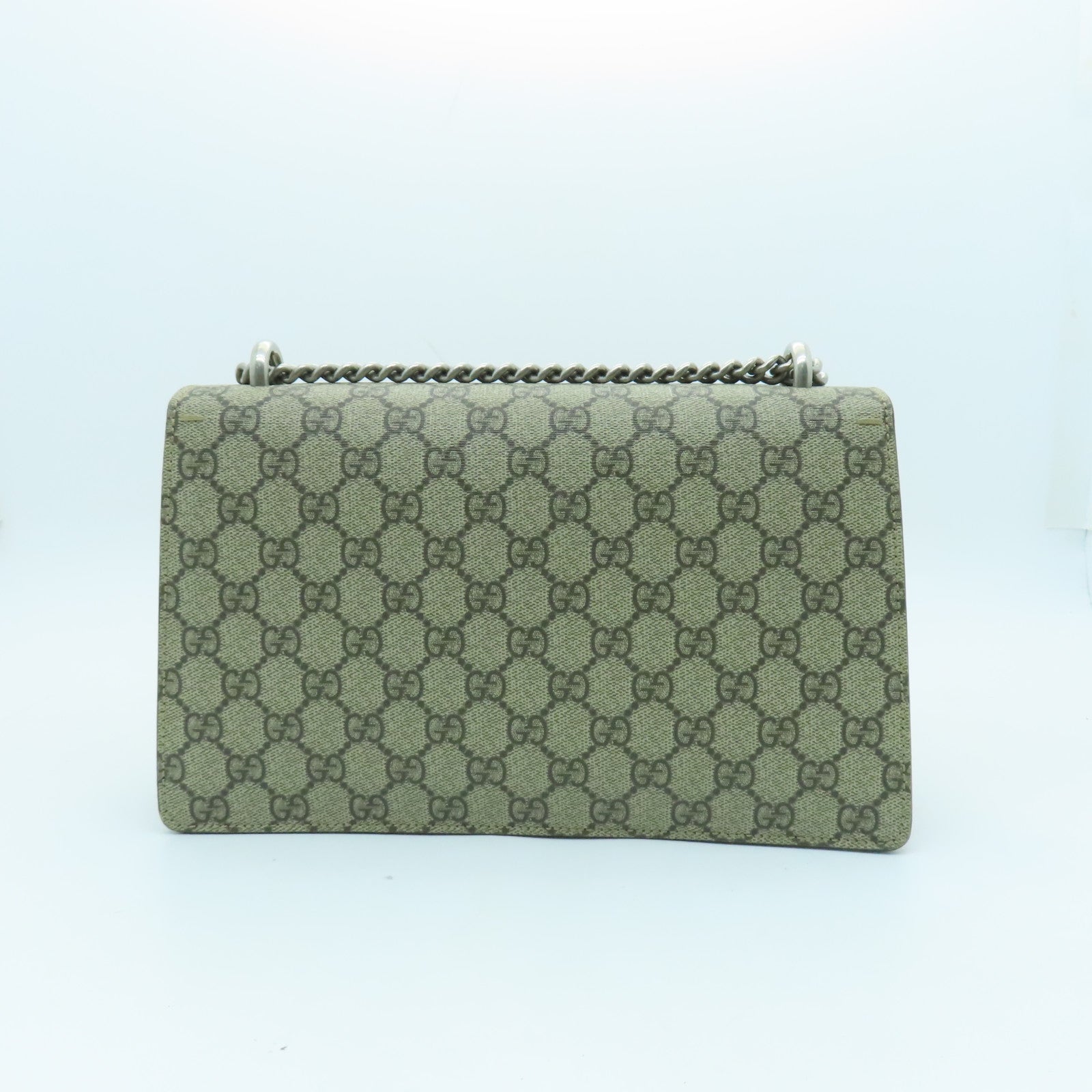 GUCCI Coated Canvas Dionysus GG Silver Buckle Chain Shoulder Bag Brown/Red
