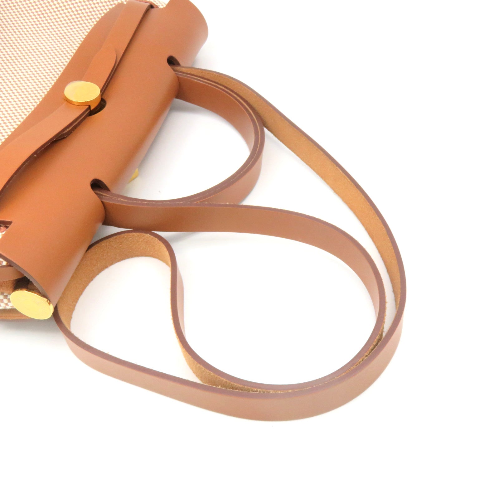 HERMES 帆布Herbag PM金扣手挽肩背兩用袋Ecru/Beige/Fauve啡色
