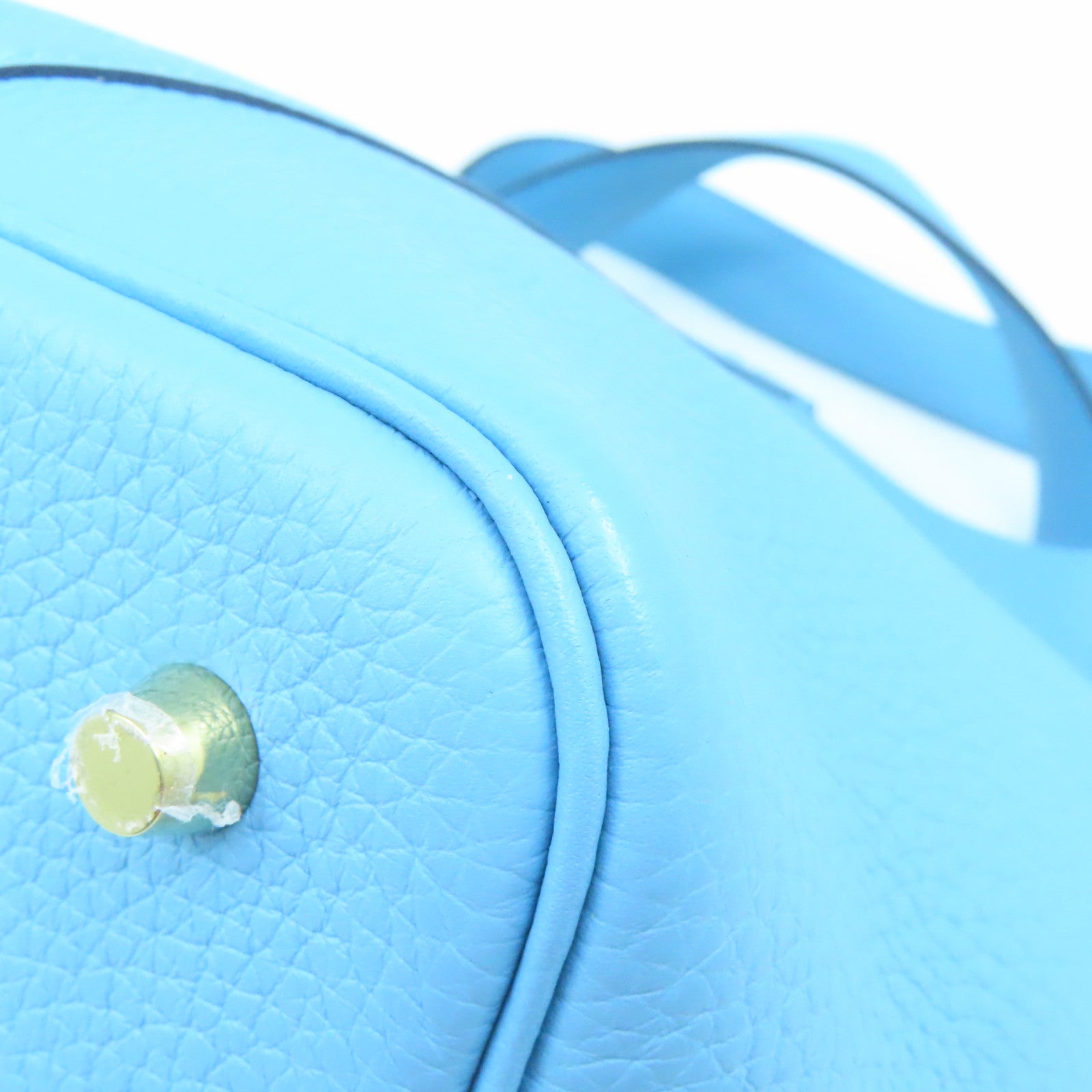 HERMES Clemence Leather Picotin MM Gold Buckle Handle Bag Blue Denoir Blue