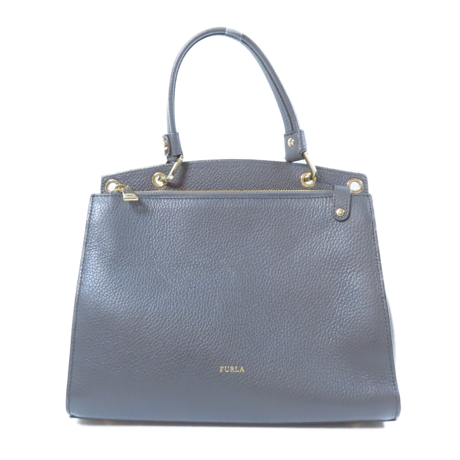 Furla 牛皮皮革2 Way Shoulder Bag金扣手挽肩背兩用袋灰色