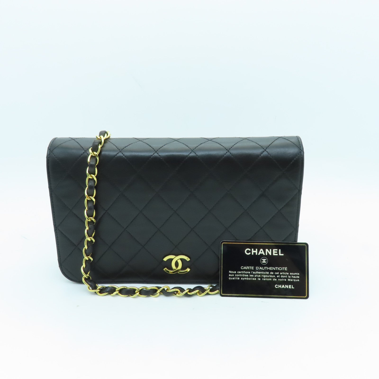 CHANEL rhombic sheepskin leather Chain Shoulder Bag gold buckle chain shoulder bag black