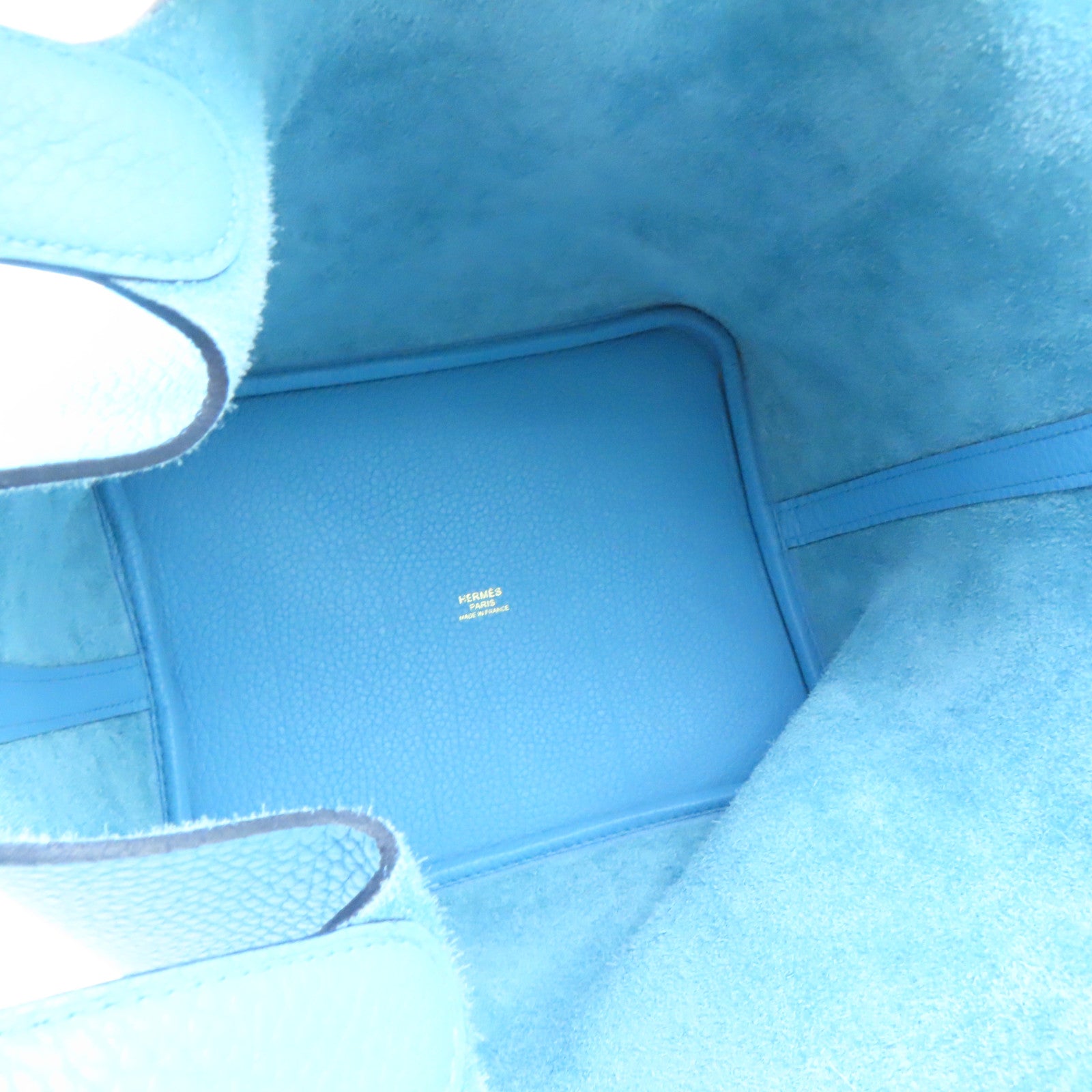 HERMES Clemence Leather Picotin MM Gold Buckle Handle Bag Blue Denoir Blue