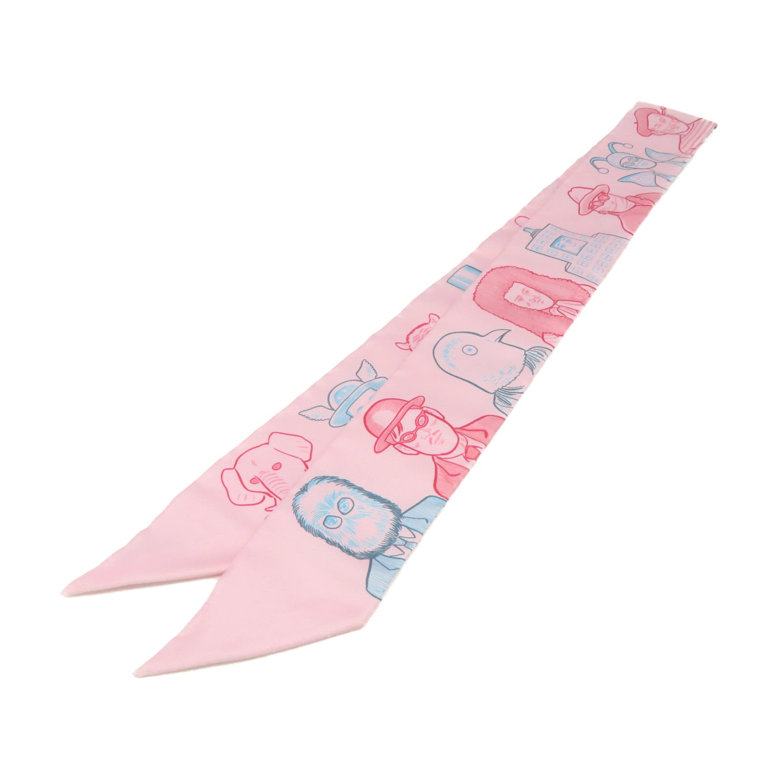 HERMES 絲質Twilly Scarf絲巾粉紅色/彩色