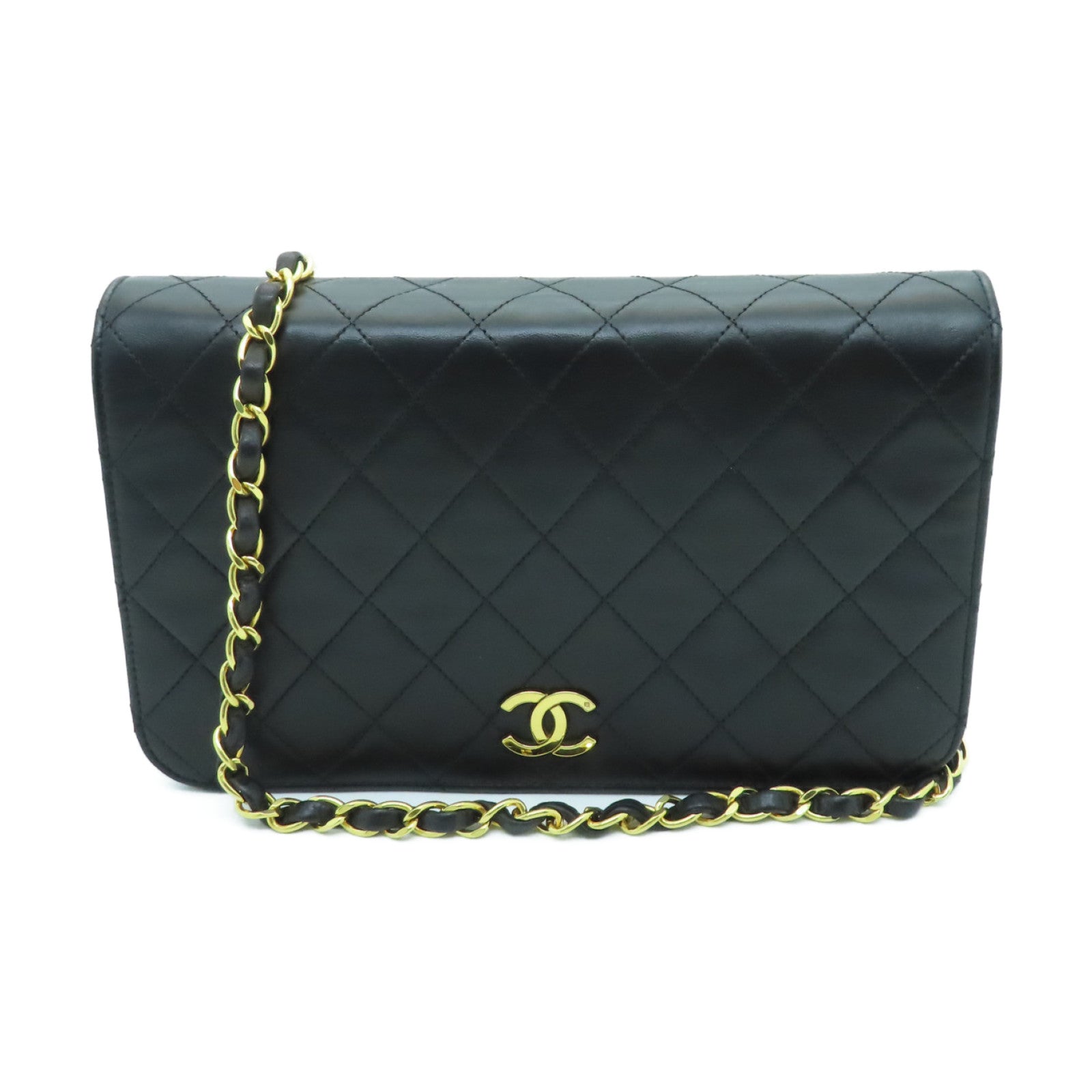 CHANEL rhombic sheepskin leather Chain Shoulder Bag gold buckle chain shoulder bag black