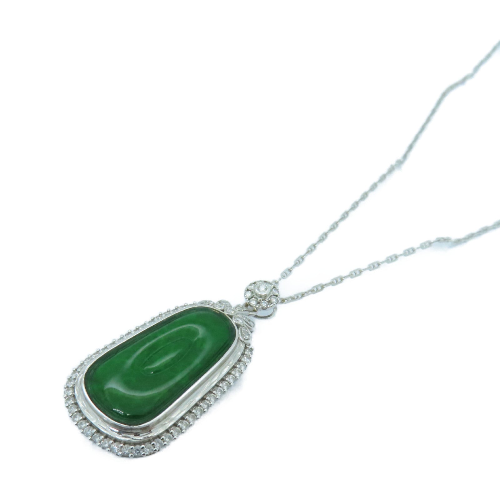 JEWELRY 18K White Gold Jade Necklace Green/Silver