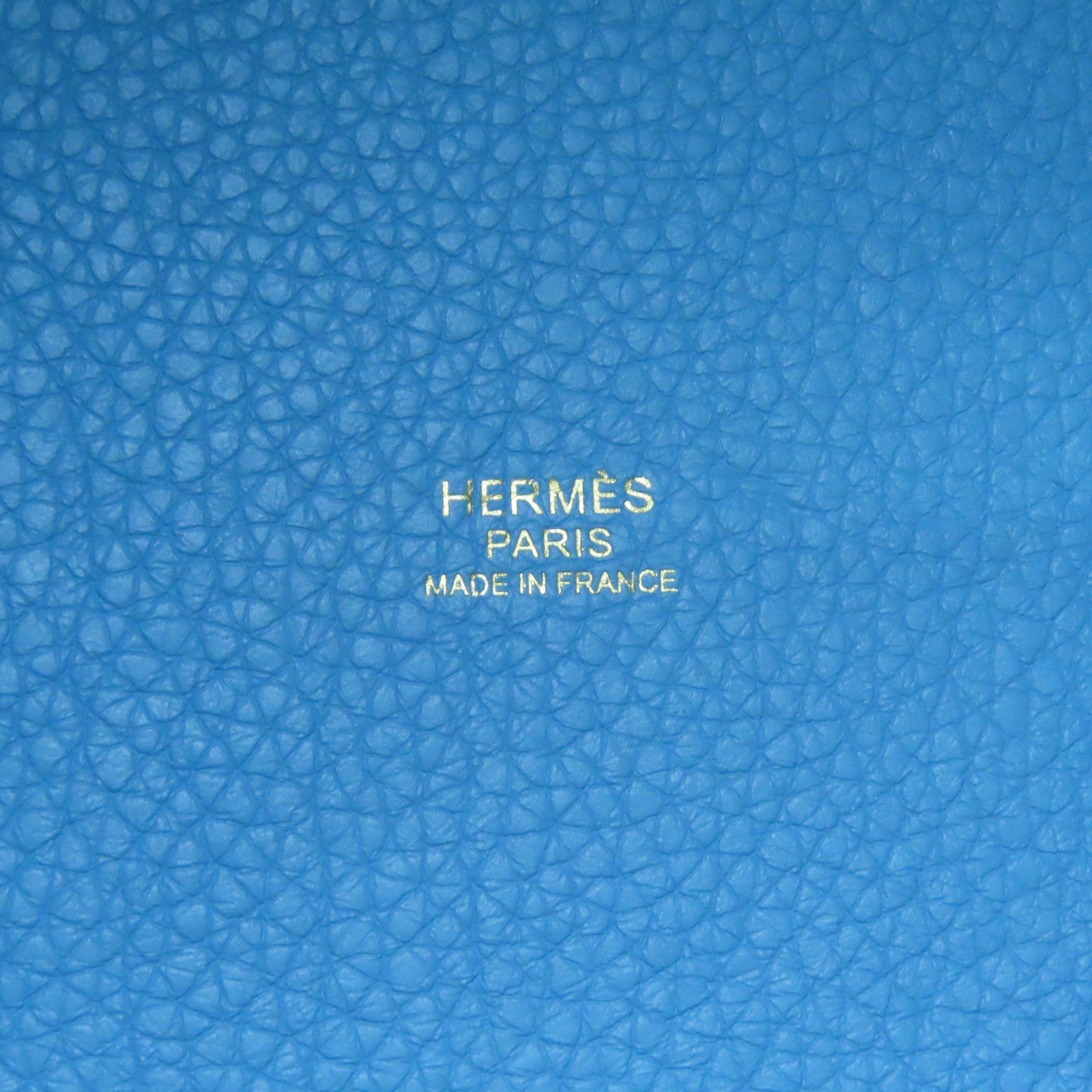 HERMES Clemence Leather Picotin MM Gold Buckle Handle Bag Blue Denoir Blue