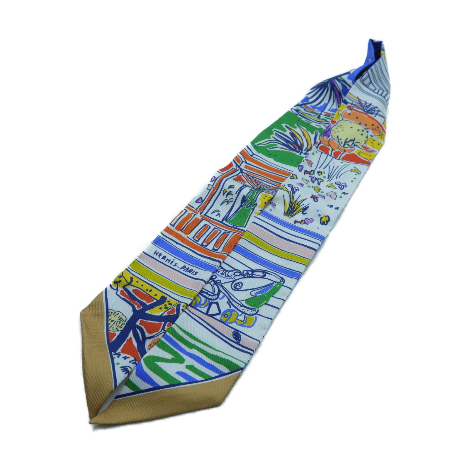 HERMES 絲質Twilly絲巾白色/綠色/藍色/橙色