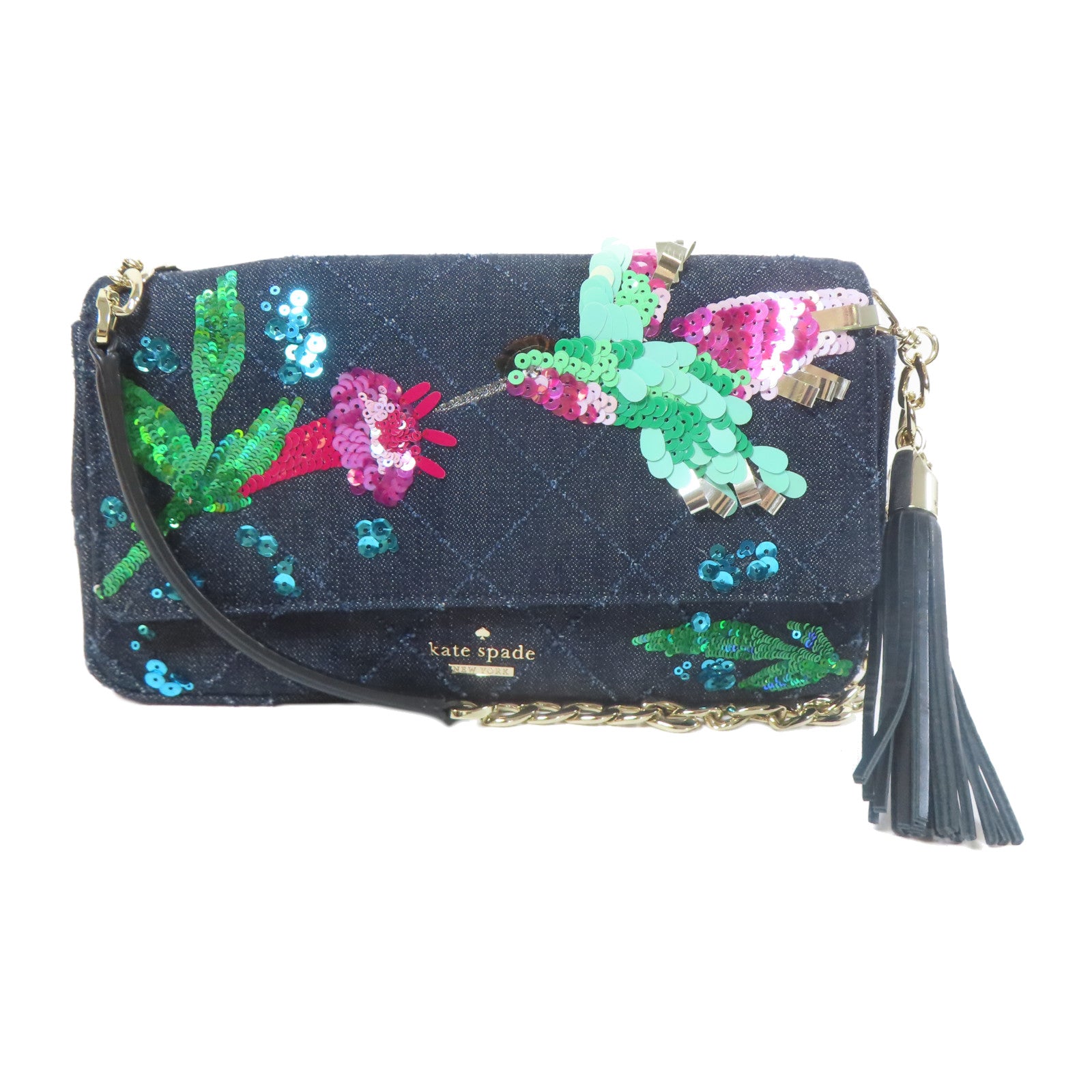 Kate Spade 帆布Shoulder Bag金扣鏈帶肩背袋深藍色